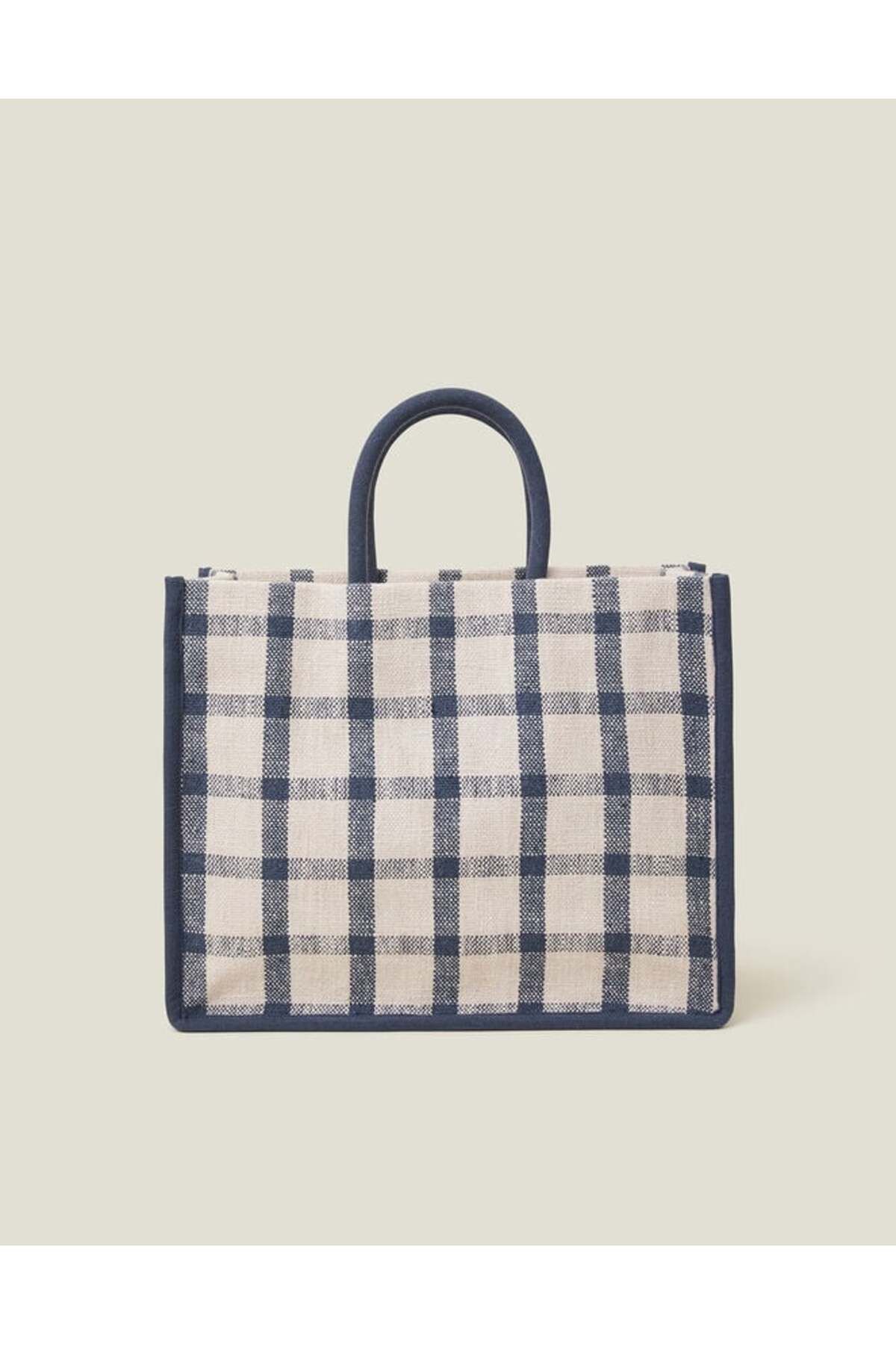 Accessorize Dokuma Kareli Baskılı Alışveriş Çantası