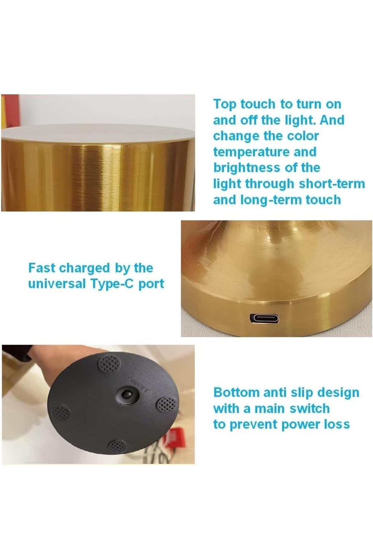 COOYA-Gold LED Table Lamp, Rechargeable, Elegant Shape, With Touch Sensor, Suitable for Bars/Coffees 6