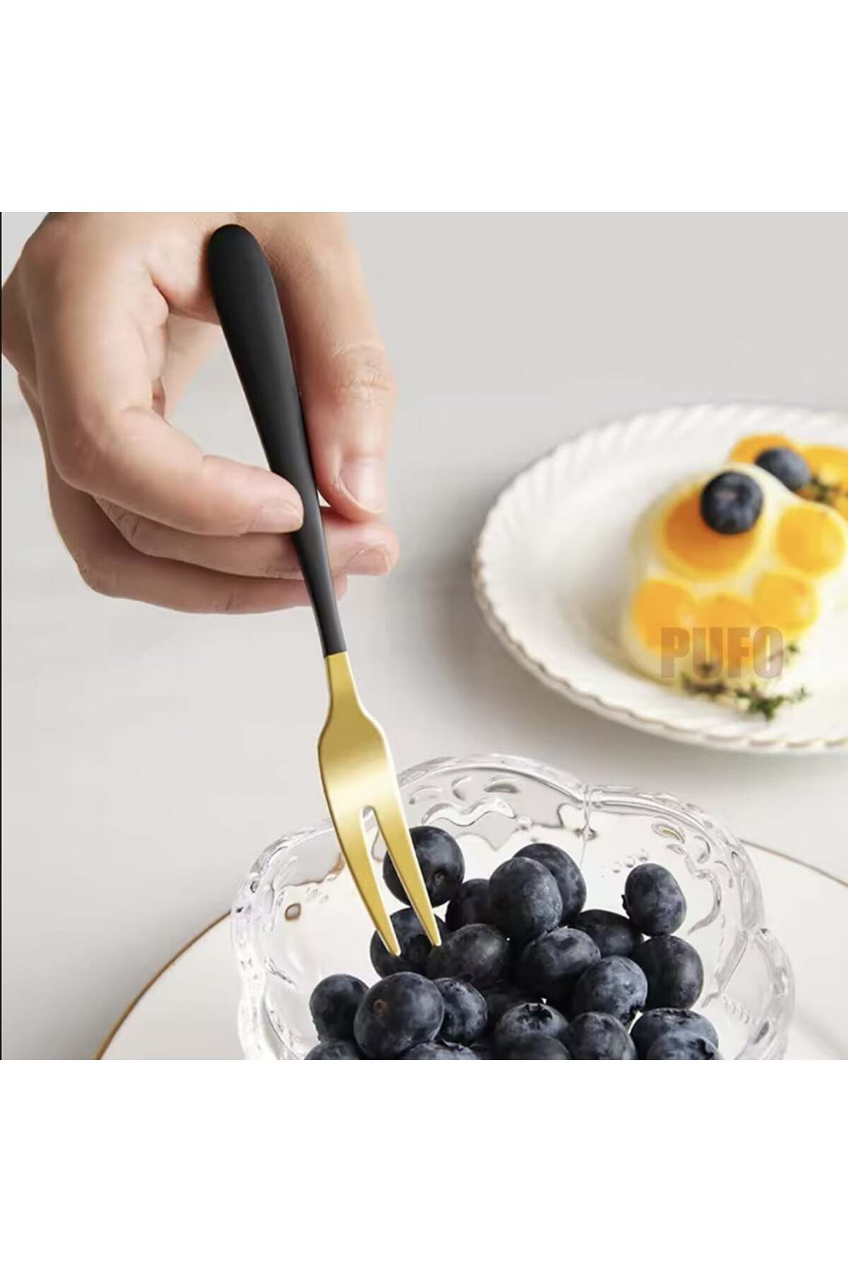 PUFO-Set of 2 Luxury dessert forks, fruit, shells, snail serving, steel, 12 cm, gold/black 5