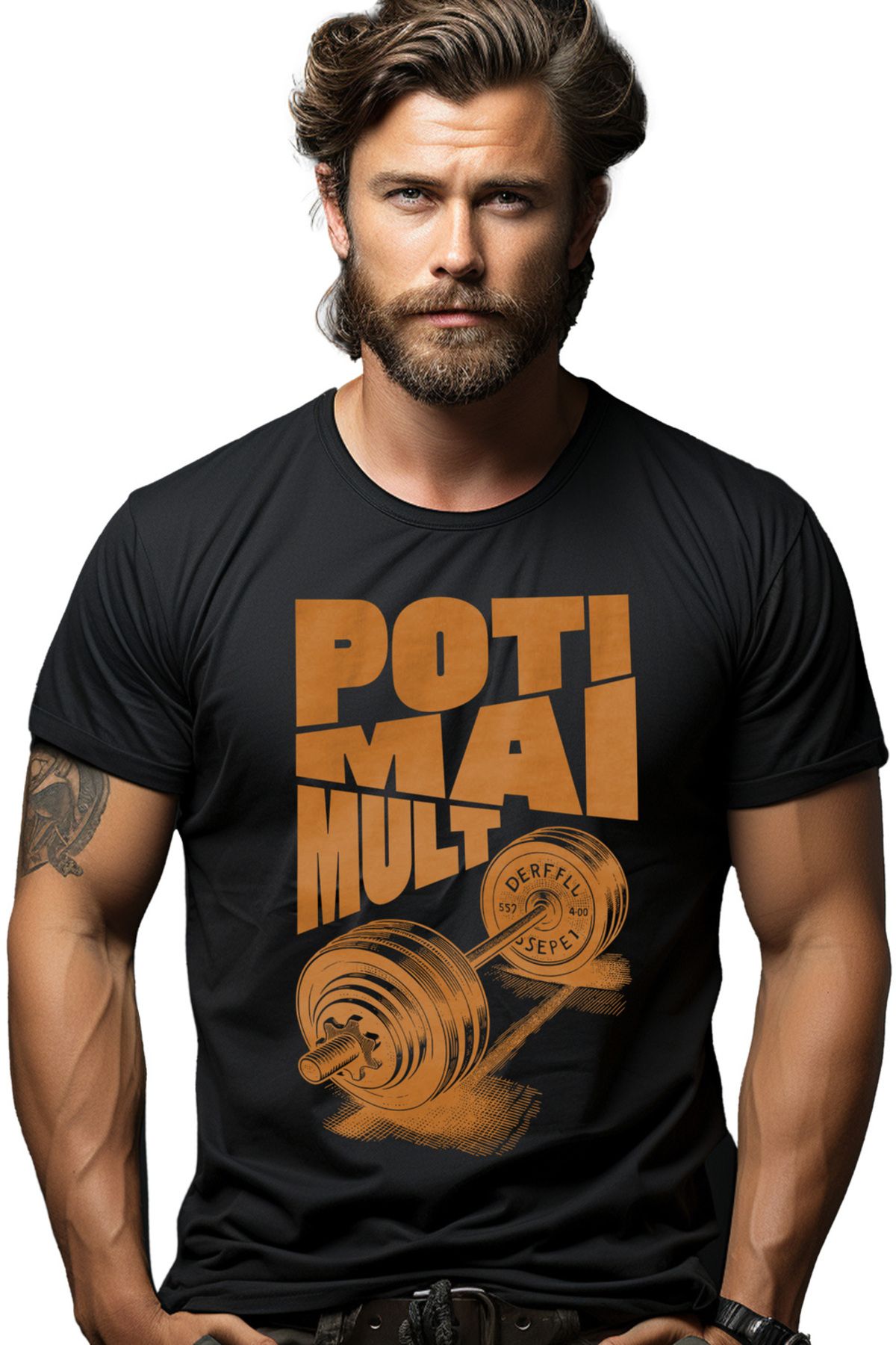 StoryGift Romania Tricou Barbati Bara Cu Greutati Motivational Poti Mai Mult Cu Imprimeu Pe Fata, 100% Bumba Stg Masculin - S