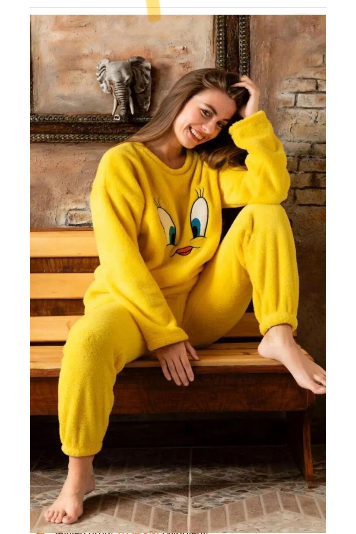 Sude HOMEWEAR sarı Peluş Pijama Takımı