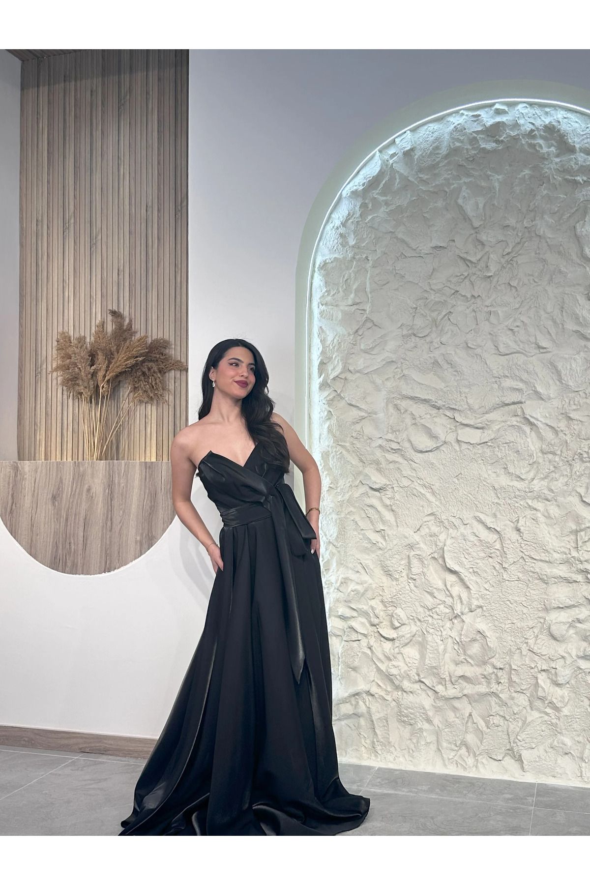 Kyra Studios Siyah 2303 Saten Abiye Elbise