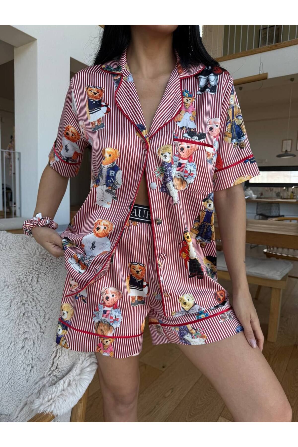 MODA Kalite Saten Lüx kumaş şortlu takım