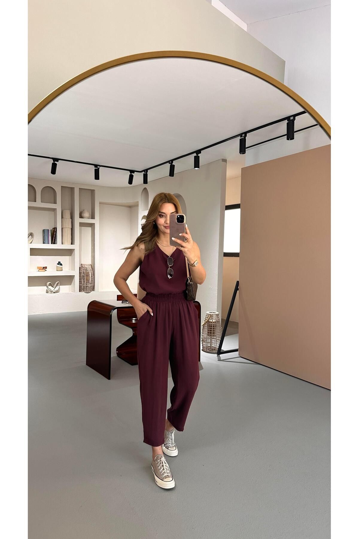 Sezgi Tekin Slouchy Pantolon Bluz Mürdüm Takım