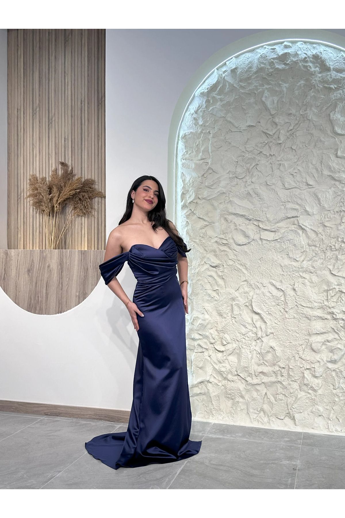Kyra Studios Lacivert 1028 Saten Abiye Elbise