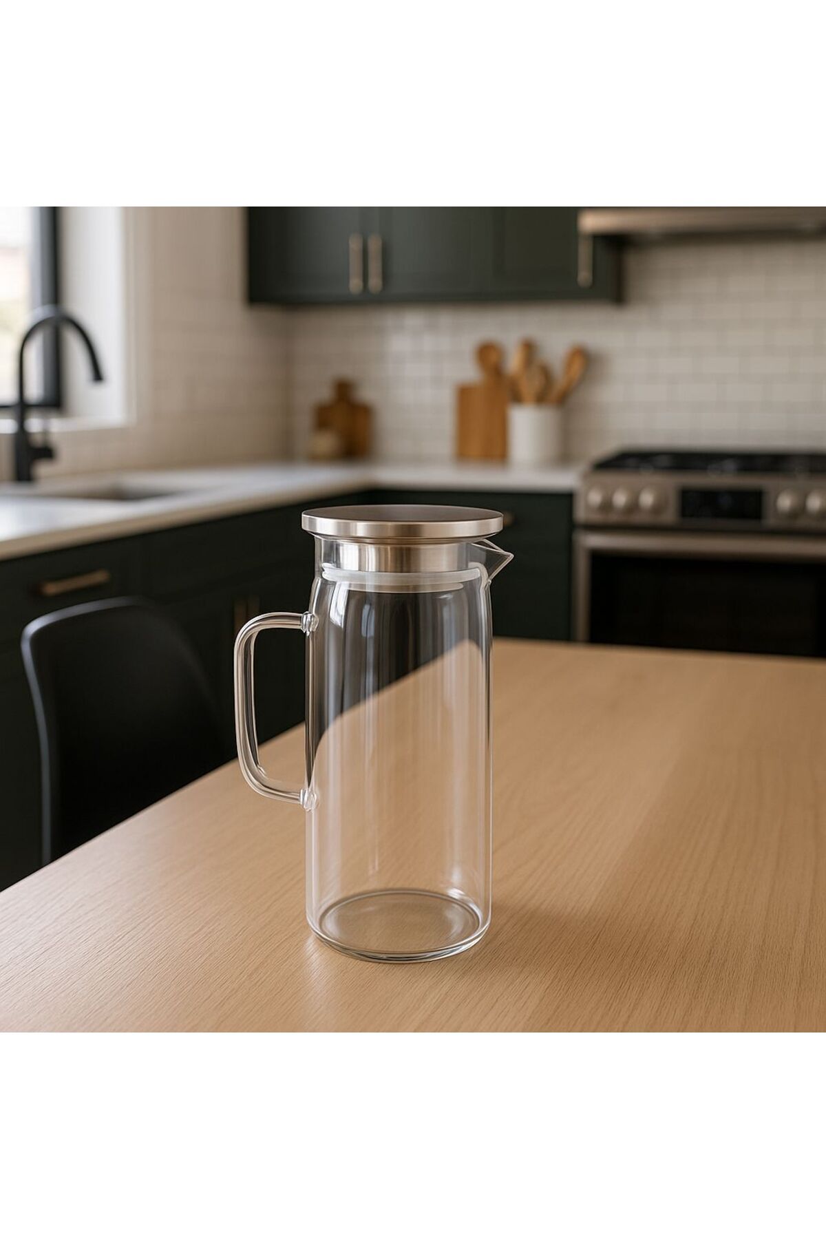 FABES 1500 ml Borosilikat Cam Su Sürahisi - Metal Kapaklı ve Isıya Dayanıklı