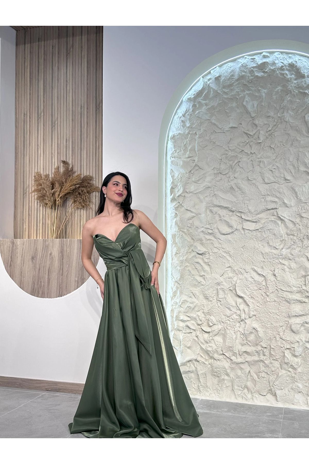 Kyra Studios Yeşil 2303 Saten Abiye Elbise