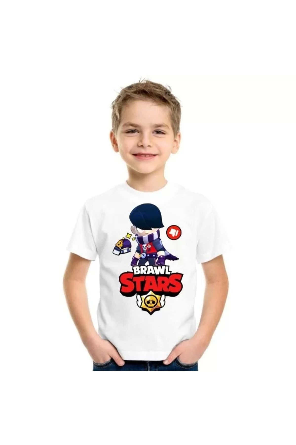 luz&pos Unisex Bisiklet Yaka Kısa Kol Baskılı Çocuk T-Shirt - Beyaz