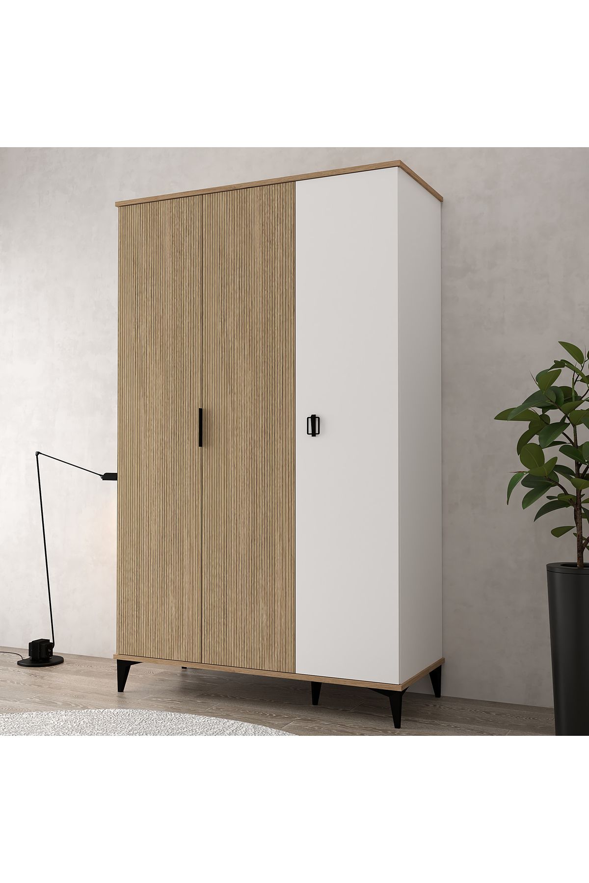 Evmo Home 6304 Neva 3 Kapılı 200 Cm Gizli Çekmeceli Gardırop , Elbise Dolabı , Genç Odası Yunus - Beyaz