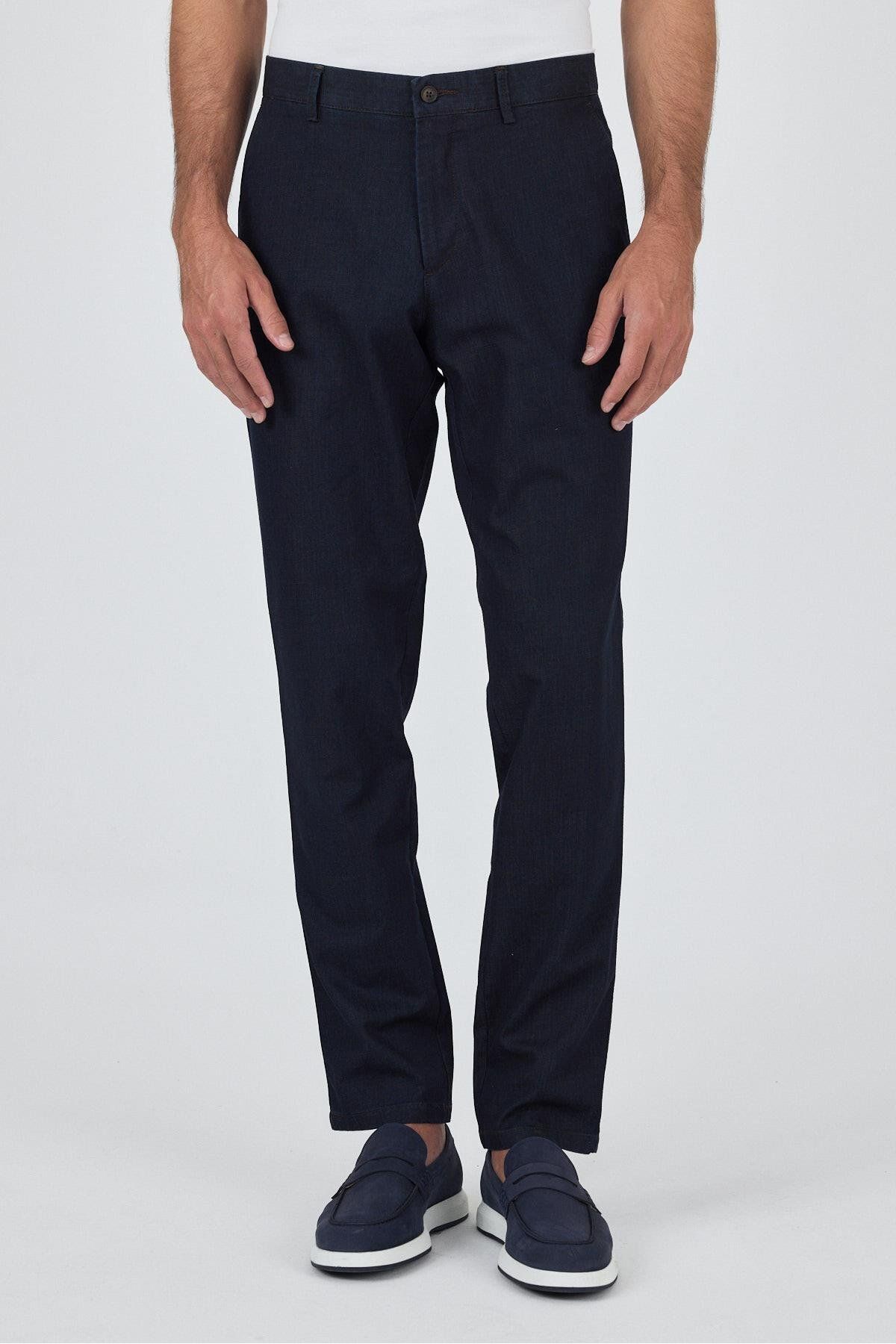 İmza Koyu Lacivert Gabardin Yan Cep Düz Paça Casual Comfort Fit Pamuklu Chino Pantolon 1003250211