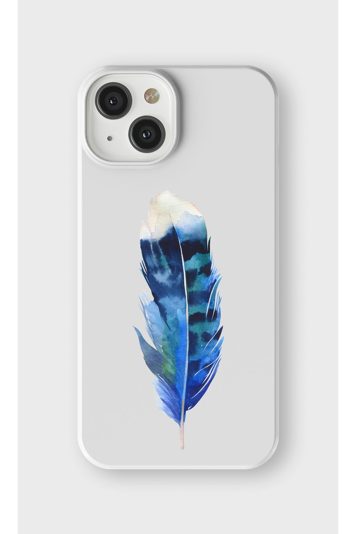 lelia iPhone 12 Mini Uyumlu Mavi Kuş Tüyü Tasarımlı İçi Kadife Lansman Beyaz Silikon Kılıf