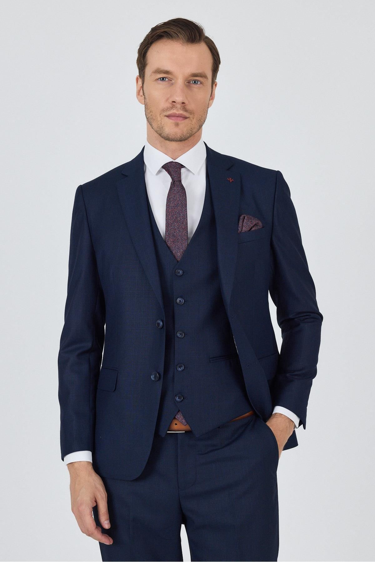 İmza Düz Filafil Mono Yaka Tam Astar Yelekli 6 Drop Slim Fit Takım Elbise 1001250171