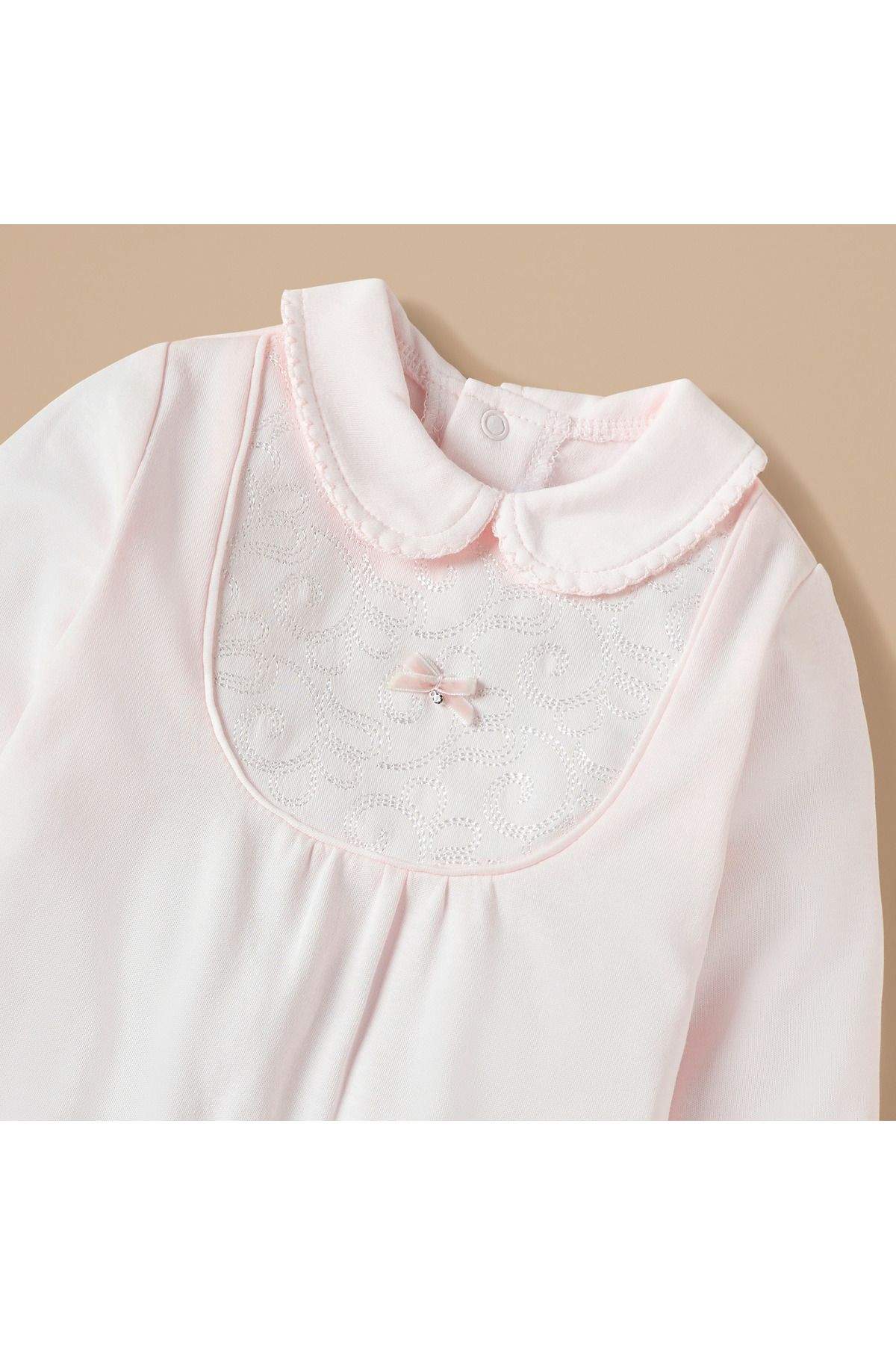giggles-Embroidered Closed Foot Sleepsuit with Long Sleeves and Snap Button Closure 2