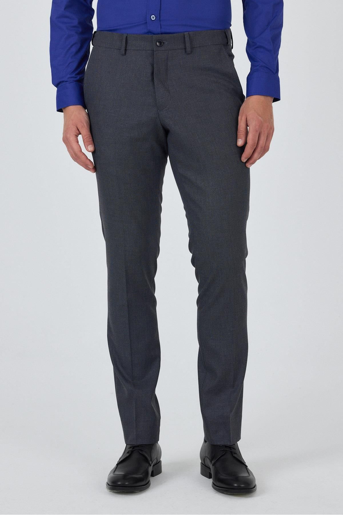 İmza Lacivert Filafil Yan Cep Açık Paça Slim Fit Ayarlanabilir Kemer Pantolon 1003250123