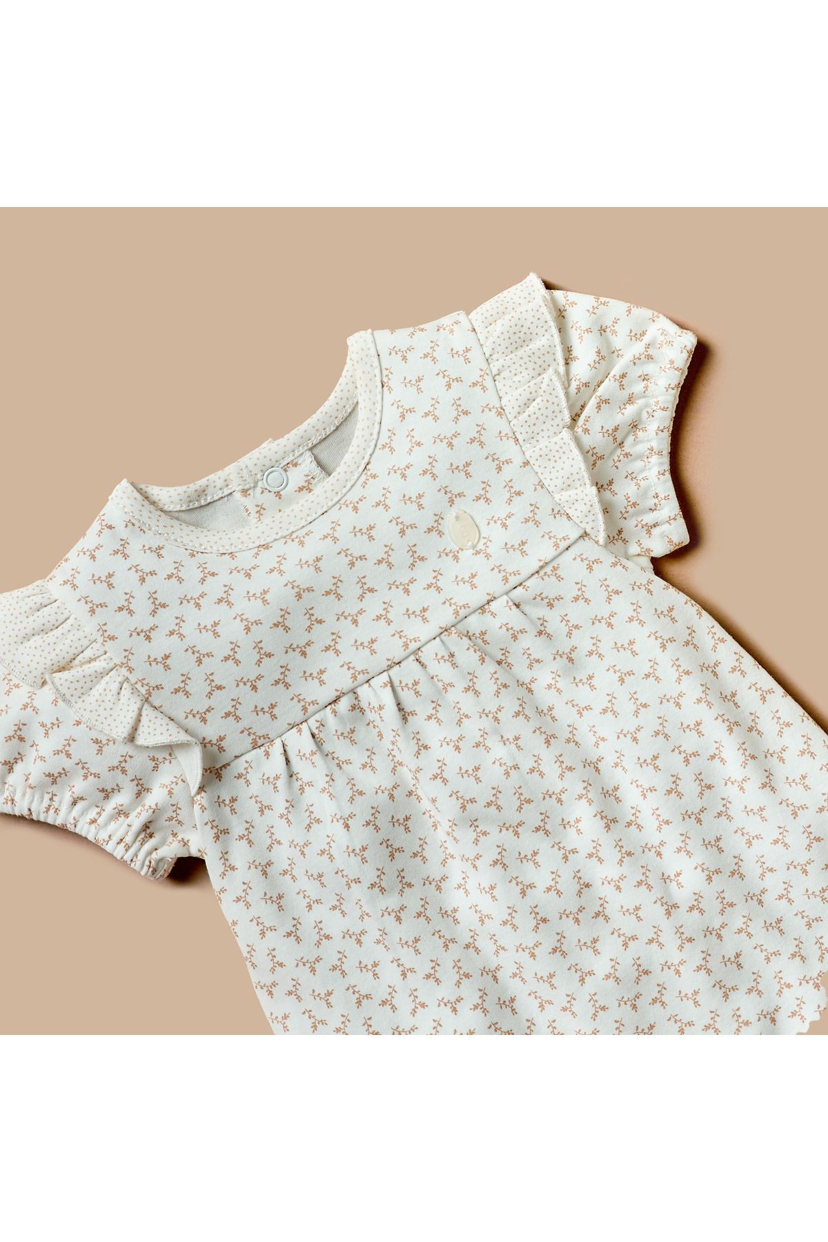 giggles-All-Over Floral Print Romper with Ruffle Detail and Snap Button Closure 3