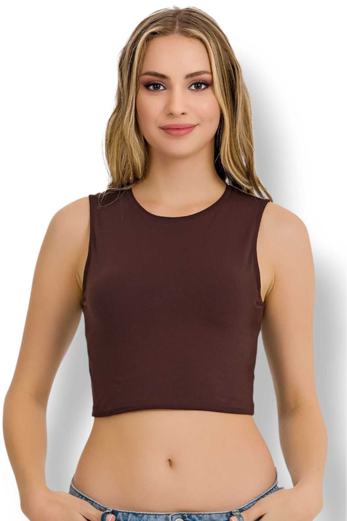 Fanilam İlke Kadın Elestan Kolsuz Crop -Pamuklu Şık Ve Rahat Yarım Atlet Body 2 adet
