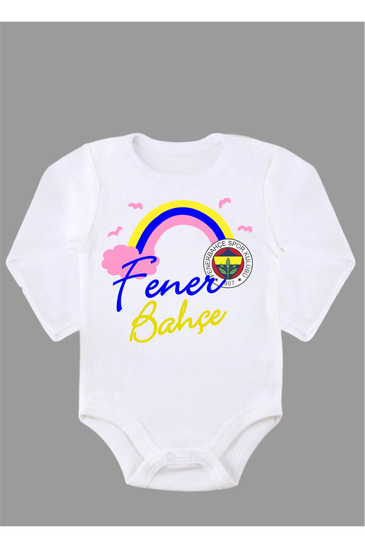 Outdoor One Organik %100 Pamuk Pembe Tasarım F Bebek Body Badi Çıtçıtlı Zıbın Uzun Kollu