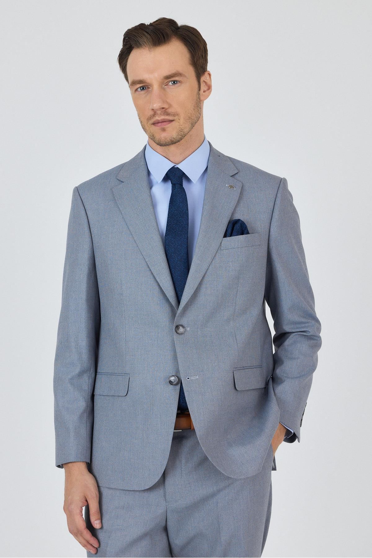 İmza Mavi Mono Yaka Astarlı Çift Yırtmaç Esnek 4 Drop Comfort Fit Classic Takım Elbise 1001250160