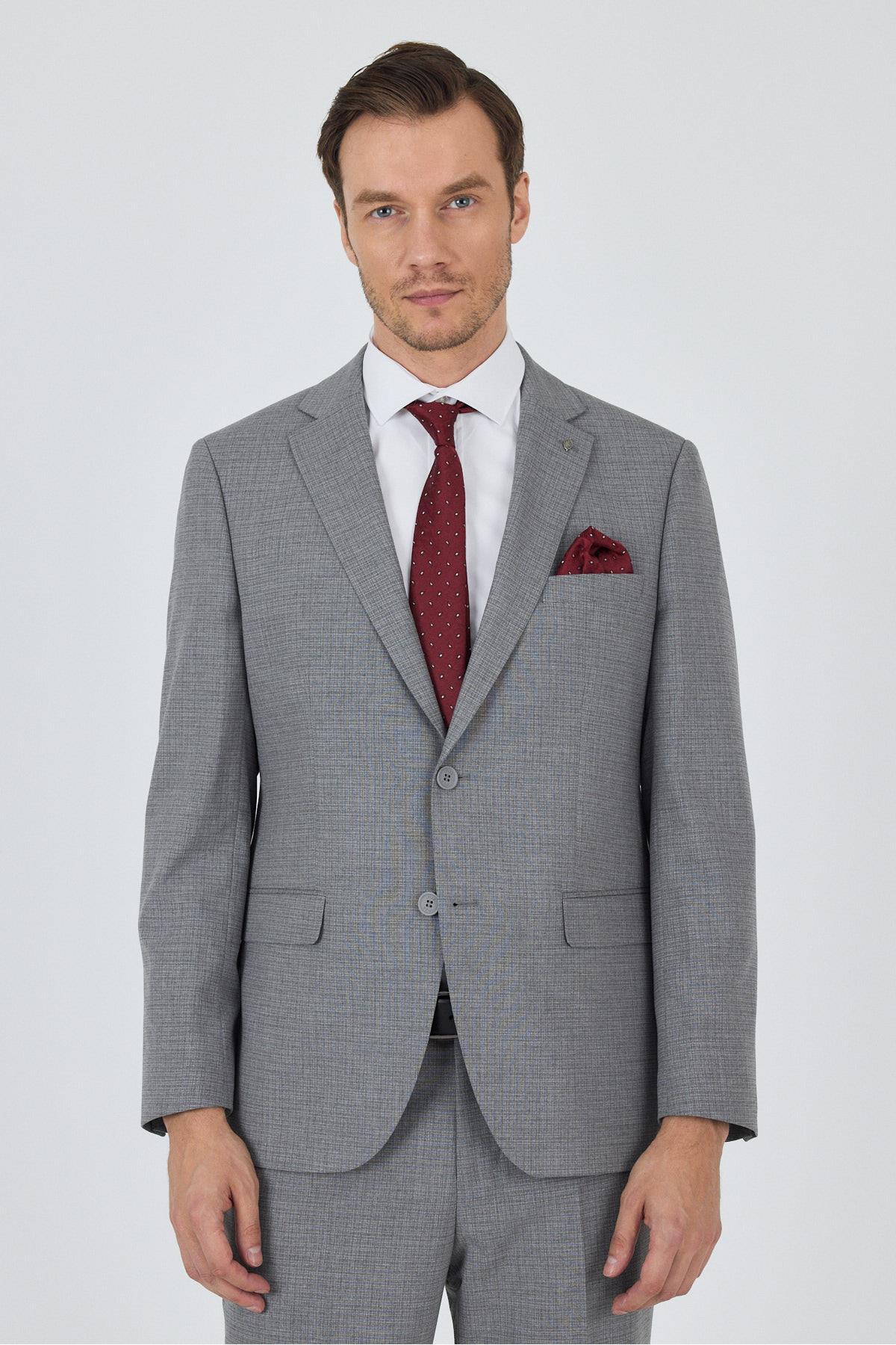 Erkek Gri Mono Yaka Esnek 6 Drop Comfort Fit Takım Elbise 1001250104 — رنگارنگ — تصویر 3 از 6