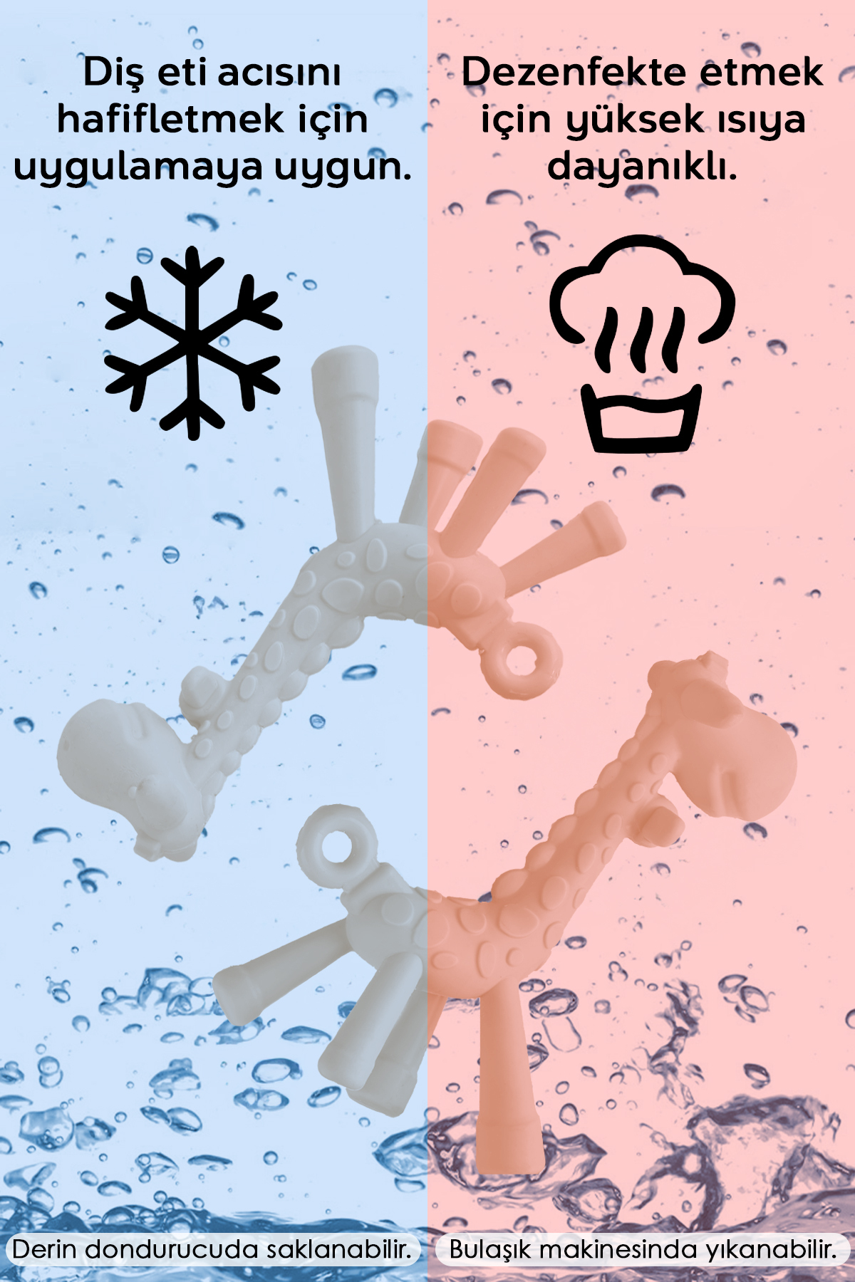 Meleni Baby 3'lü Silikon Diş Kaşıyıcı Set - Kaktüs Zürafa Figürlü Diş Kaşıyıcı Bebek Diş Kaşıma Emziği Bej fotoğrafı 2 (önizleme)