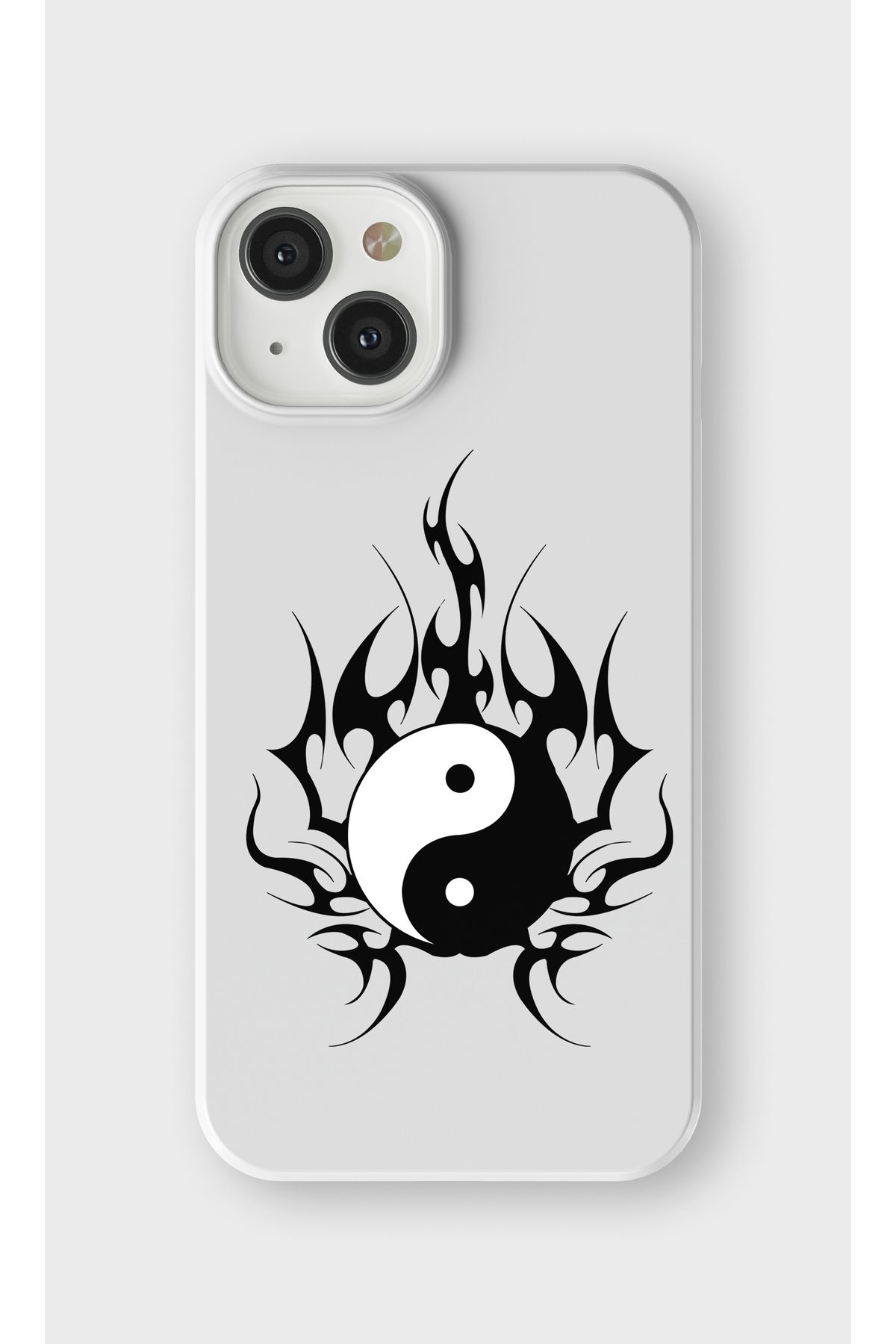 lelia iPhone 12 Mini Uyumlu Ying Yang Tasarımlı İçi Kadife Lansman Beyaz Silikon Kılıf