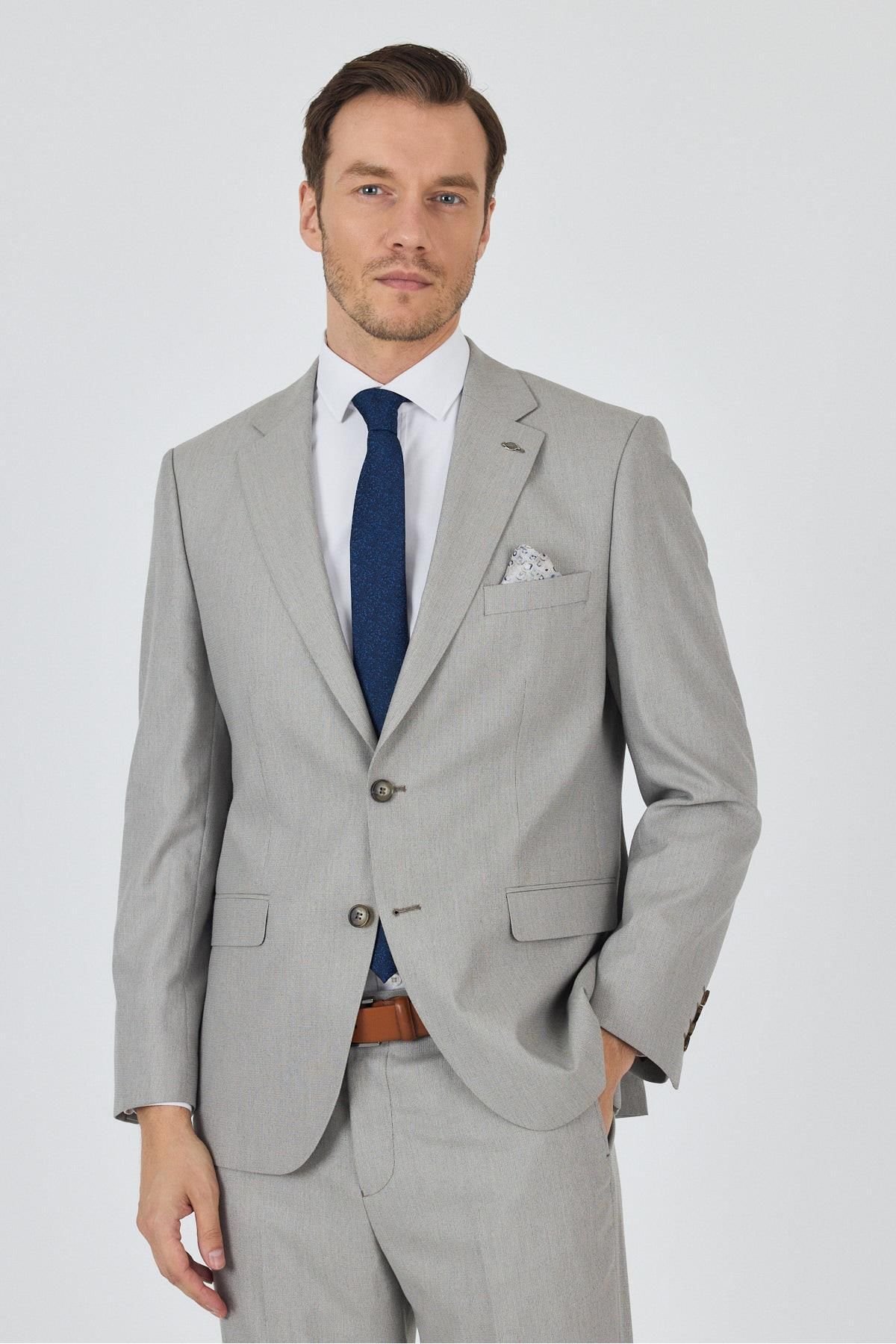 İmza Açık Bej Mono Yaka Astarlı Çift Yırtmaç Esnek 6 Drop Comfort Fit Classic Takım Elbise 1001250161