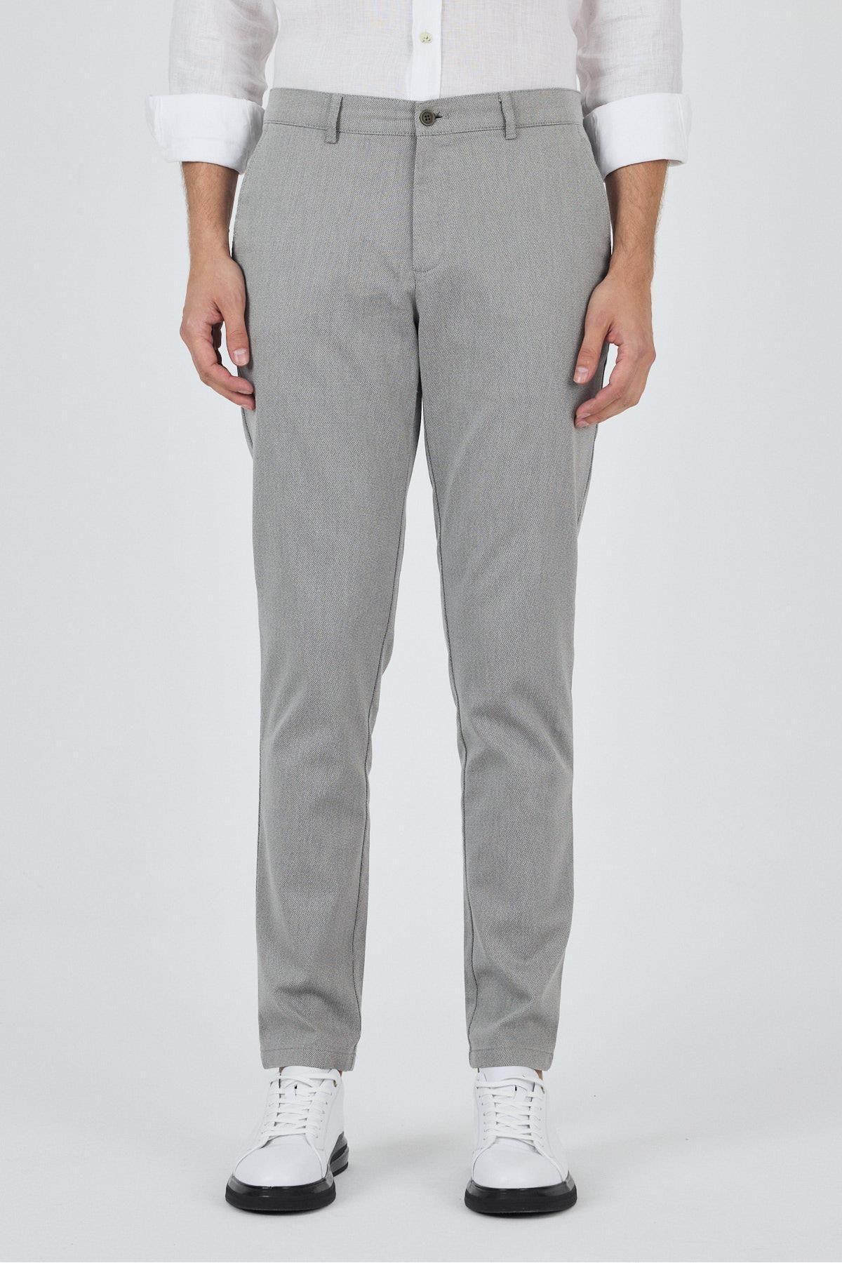 İmza Gri Desenli Armürlü Yan Cep Düz Paça Comfort Fit Pamuklu Casual Chino Pantolon 1003250122
