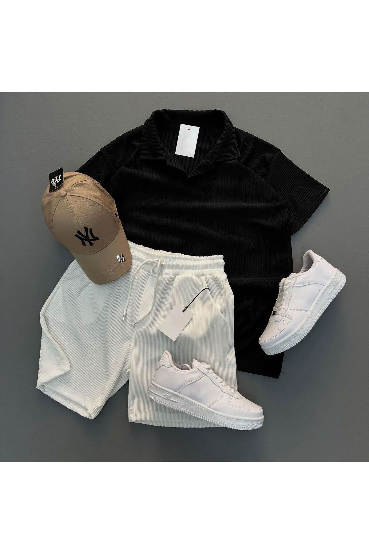 WEARTEX Fitilli Ottoman Kumaş Polo Yaka Unisex T-Shirt ve Şort Takım