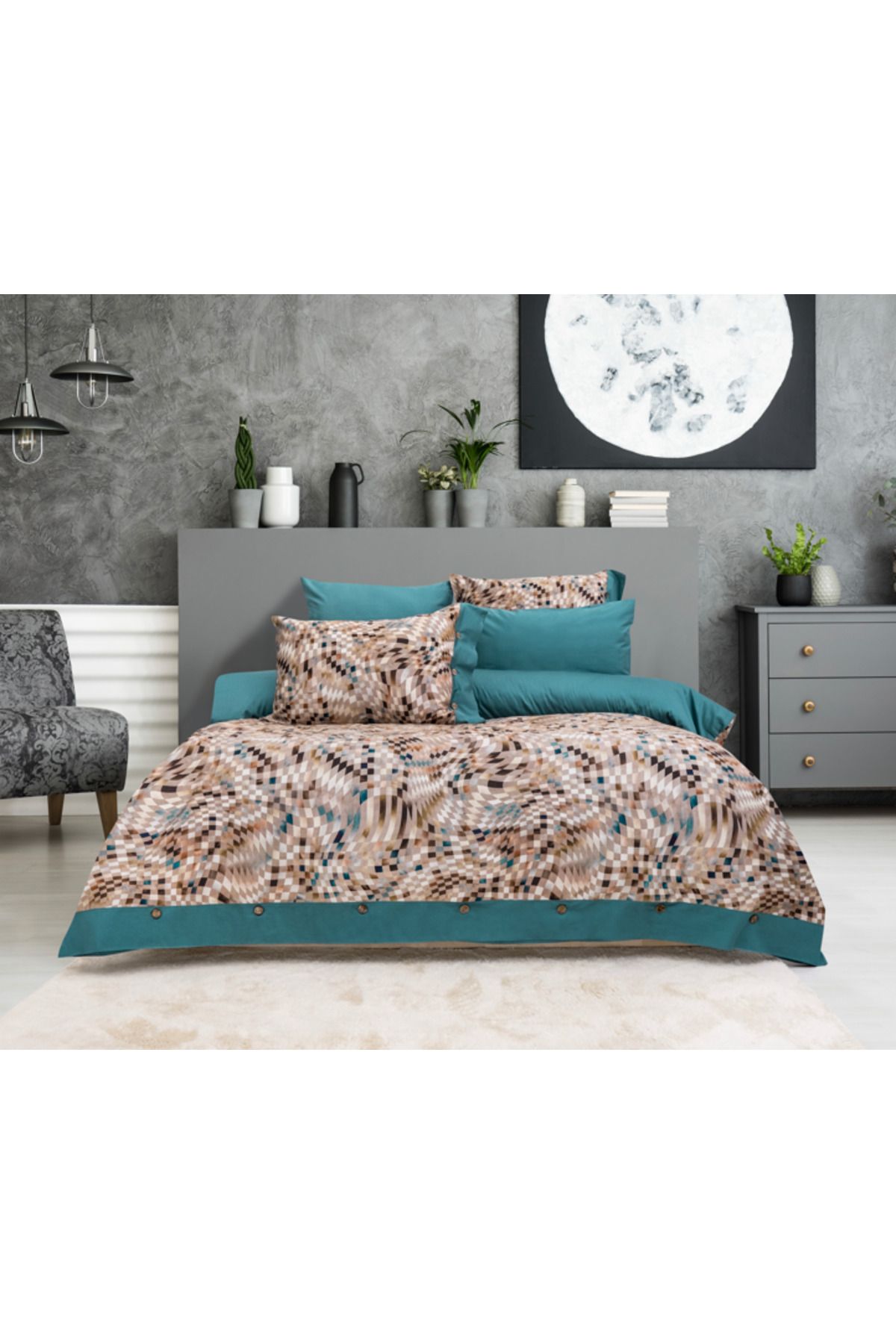 NETAVANTAJ Nijuu Home Private Series Marilia Turkuaz 60S Cotton Yarn Çift Kişilik Nevresim Takımı