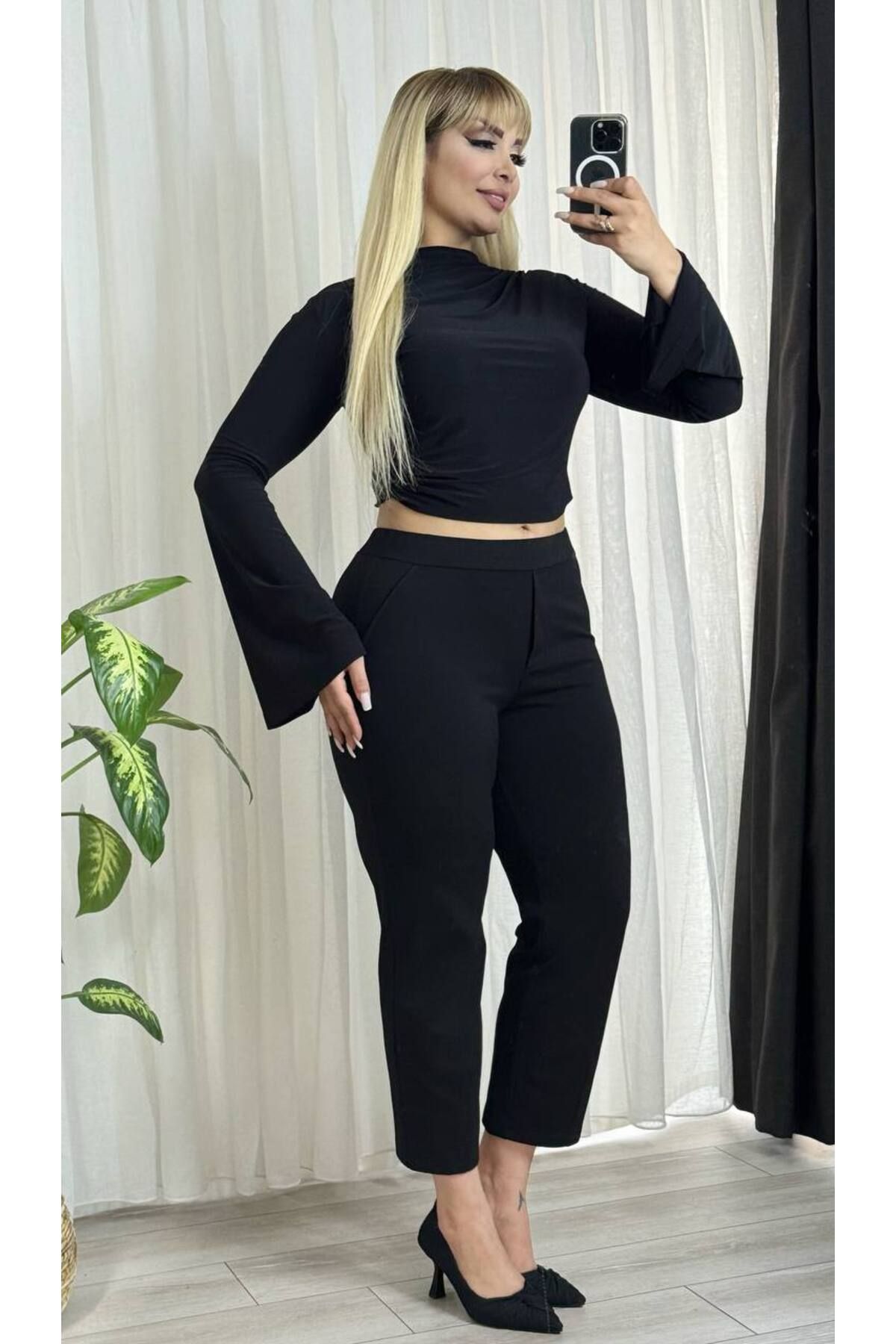 MODA PAÇASI PENS DETAY BELİ LASTİKLİ LİKRALI BÜYÜK BEDEN ÇELİK PANTOLON