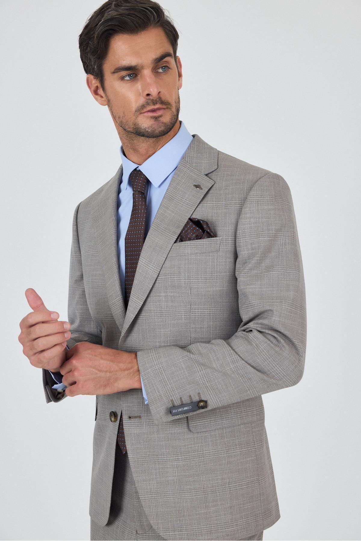 İmza Bej Mono Yaka Esnek 4 Drop Comfort Fit Classic Takım Elbise 1001250159