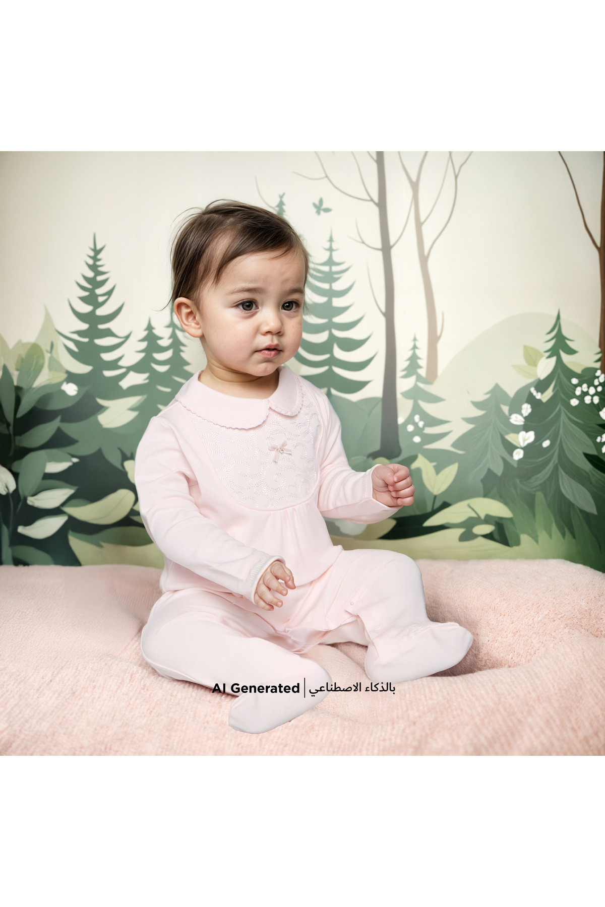 giggles-Embroidered Closed Foot Sleepsuit with Long Sleeves and Snap Button Closure 6