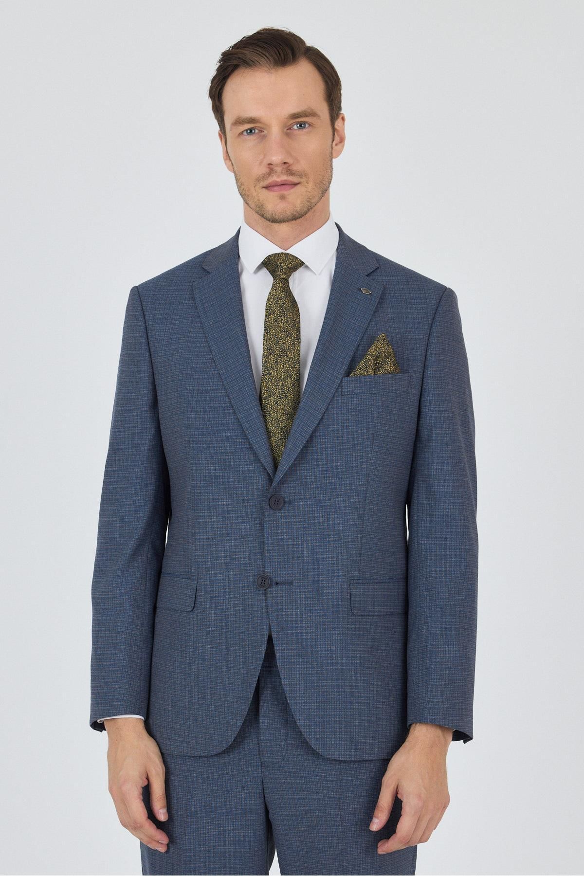 İmza Mavi Mono Yaka Esnek 6 Drop Comfort Fit Classic Takım Elbise 1001250104