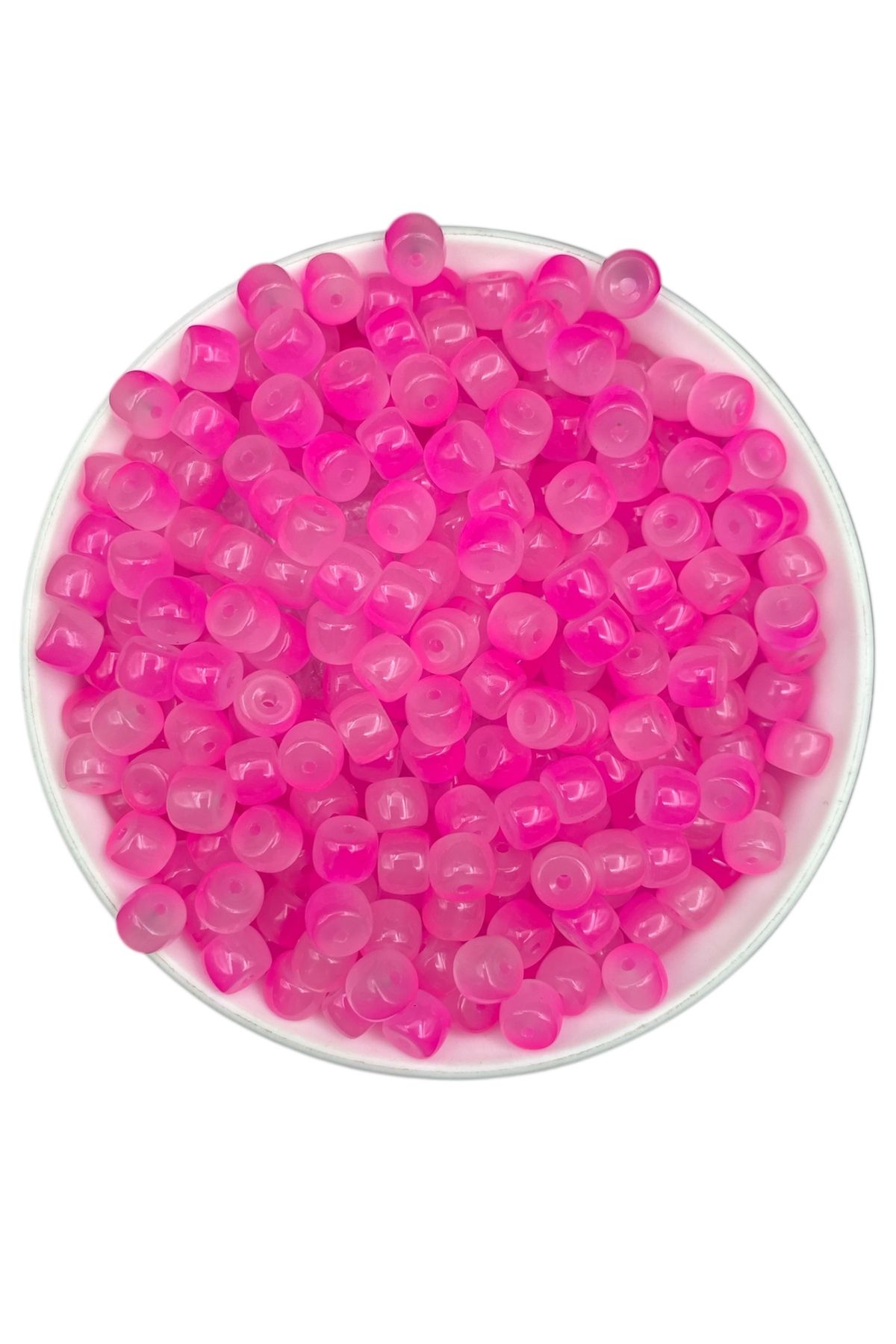 Hedef Bijuteri 50gr Cam Silindir 9x6mm Ebruli Fuşya Boncuk Takı, Hobi, Aksesuar Boncuğu (50gr, ~70 adet)
