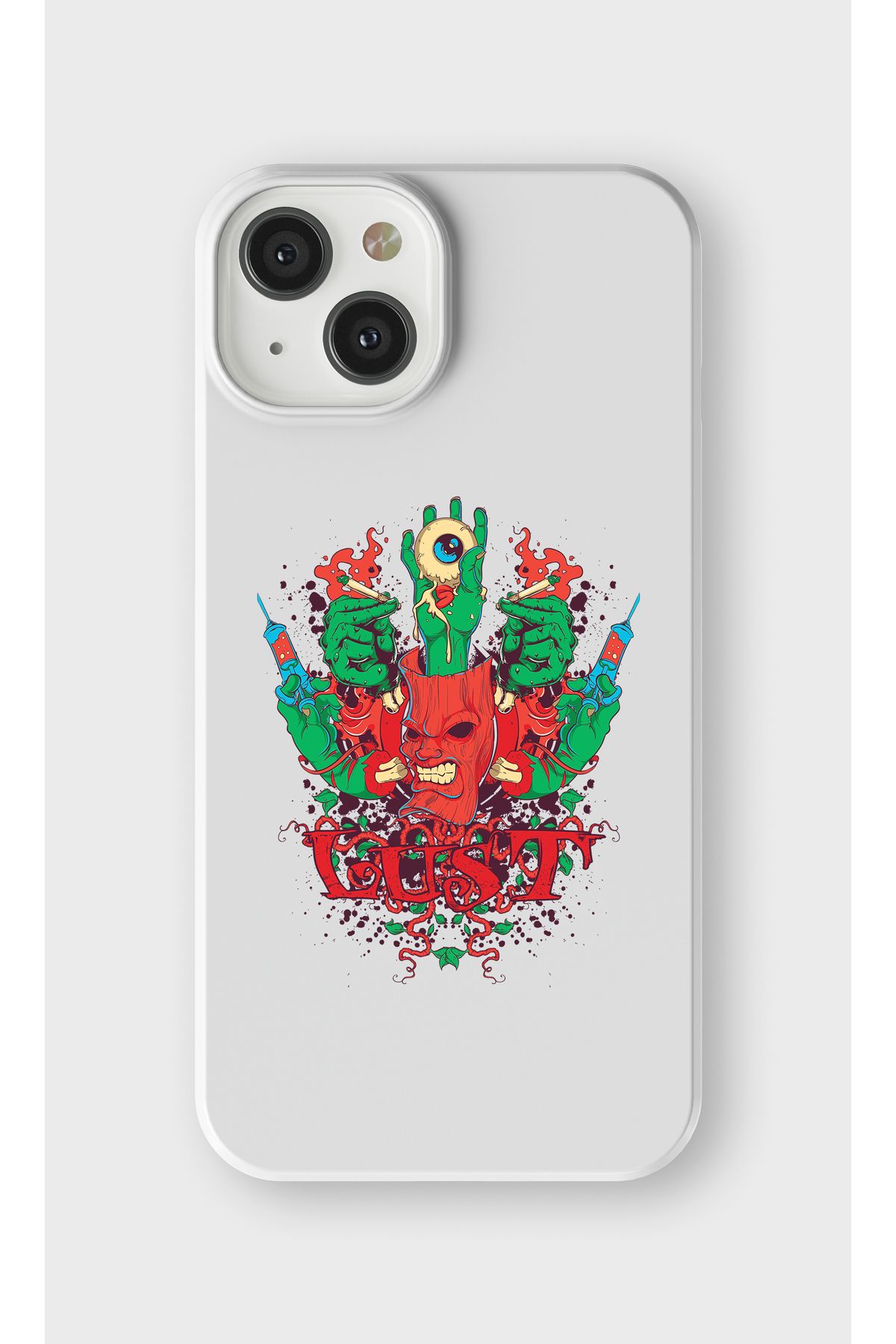 lelia iPhone 13 Mini Uyumlu Zombi Tasarımlı İçi Kadife Lansman Beyaz Silikon Kılıf