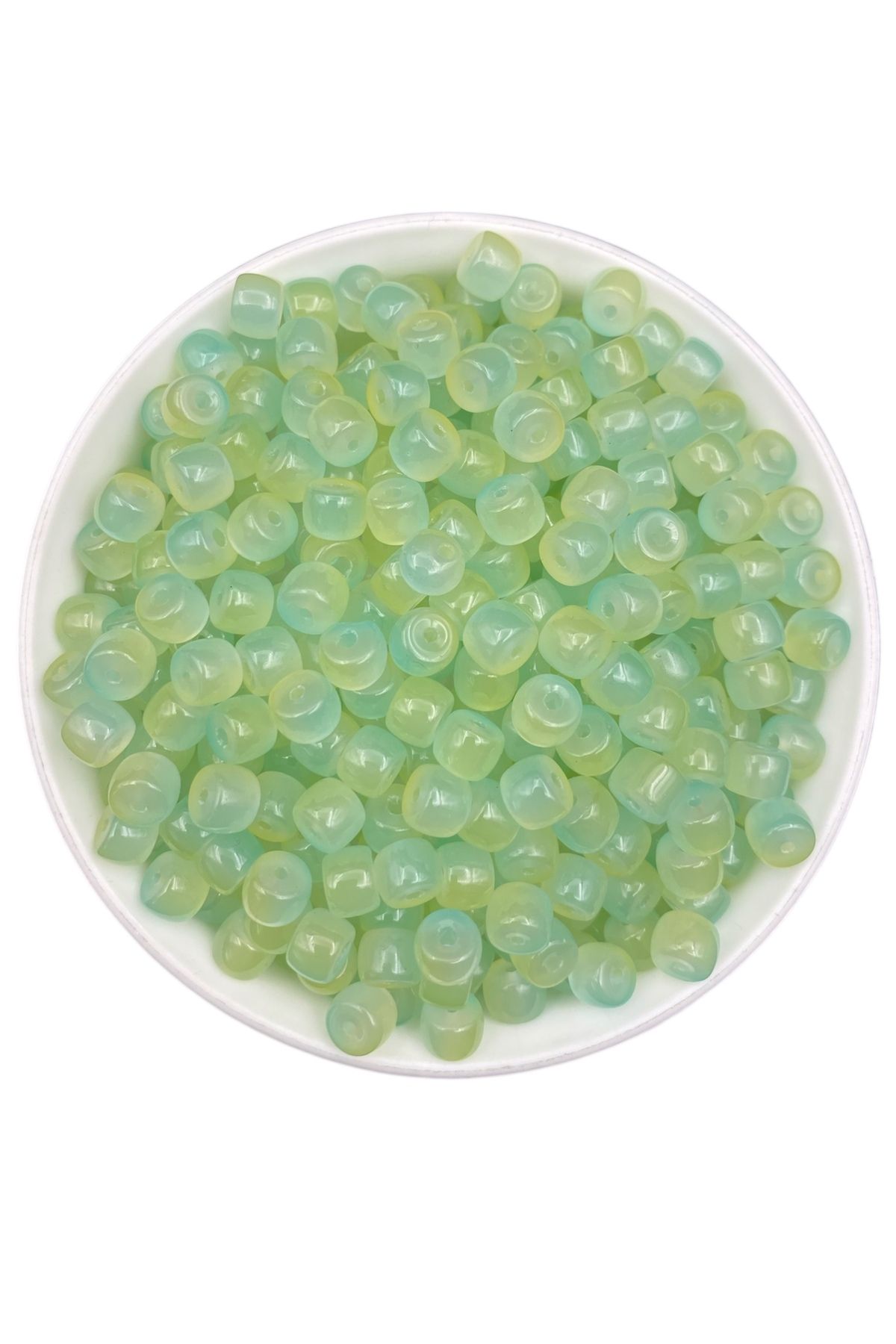 Hedef Bijuteri 50gr Cam Silindir 9x6mm Ebruli Yeşil Sarı Boncuk Takı, Hobi, Aksesuar Boncuğu (50gr, ~70 adet)