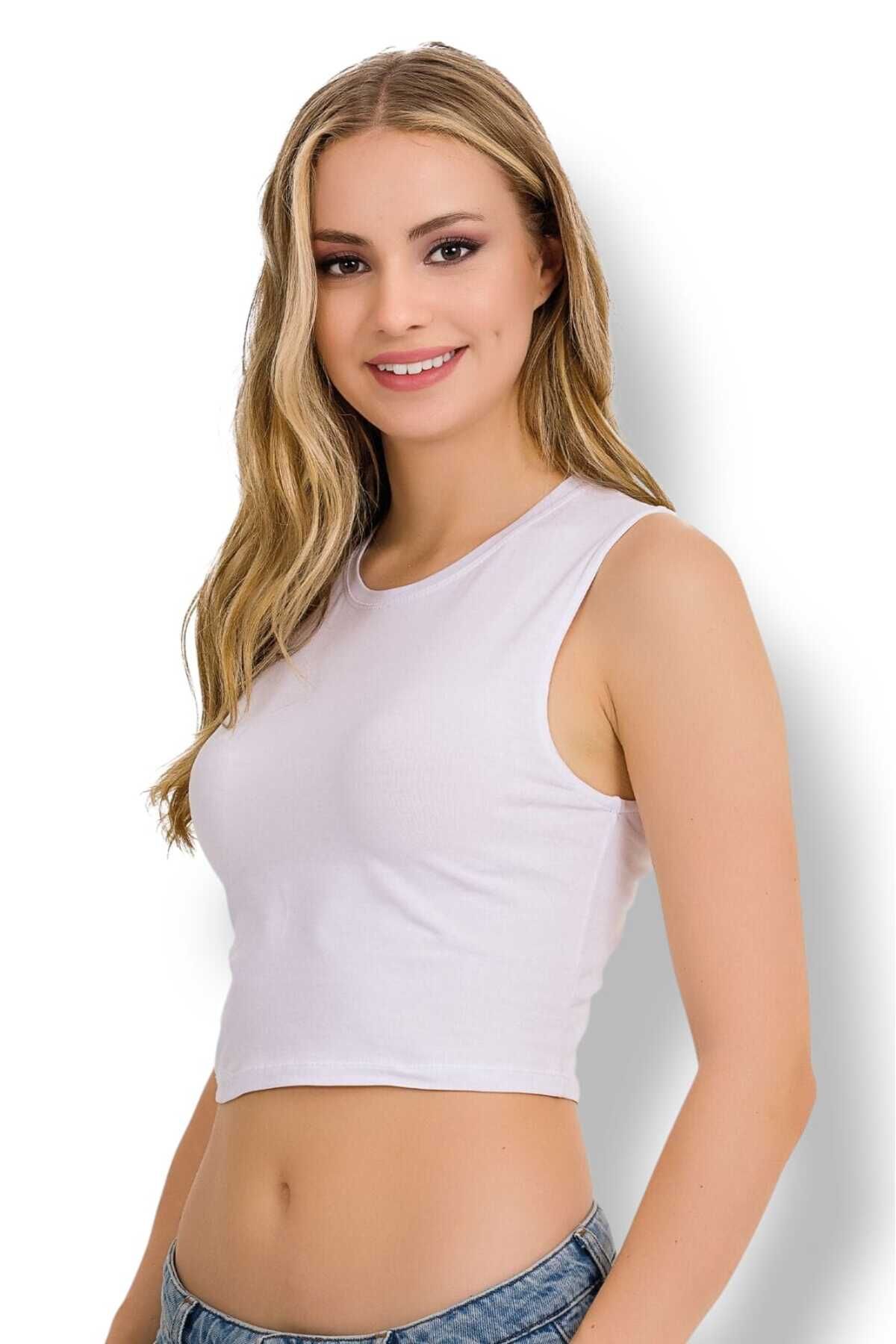 Fanilam İlke Kadın Elestan Kolsuz Crop -Pamuklu Şık Ve Rahat Yarım Atlet Body 2 adet