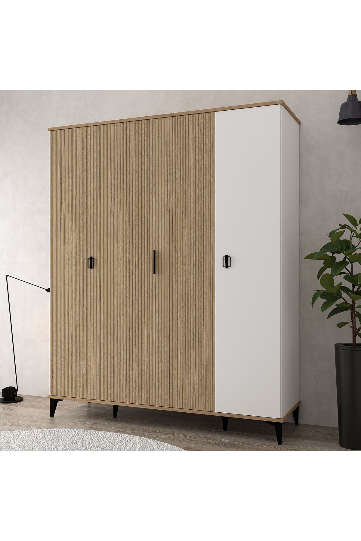 Evmo Home 6404 Neva 4 Kapılı 200 Cm Gizli Çekmeceli Gardırop , Elbise Dolabı , Genç Odası Sepet - Beyaz