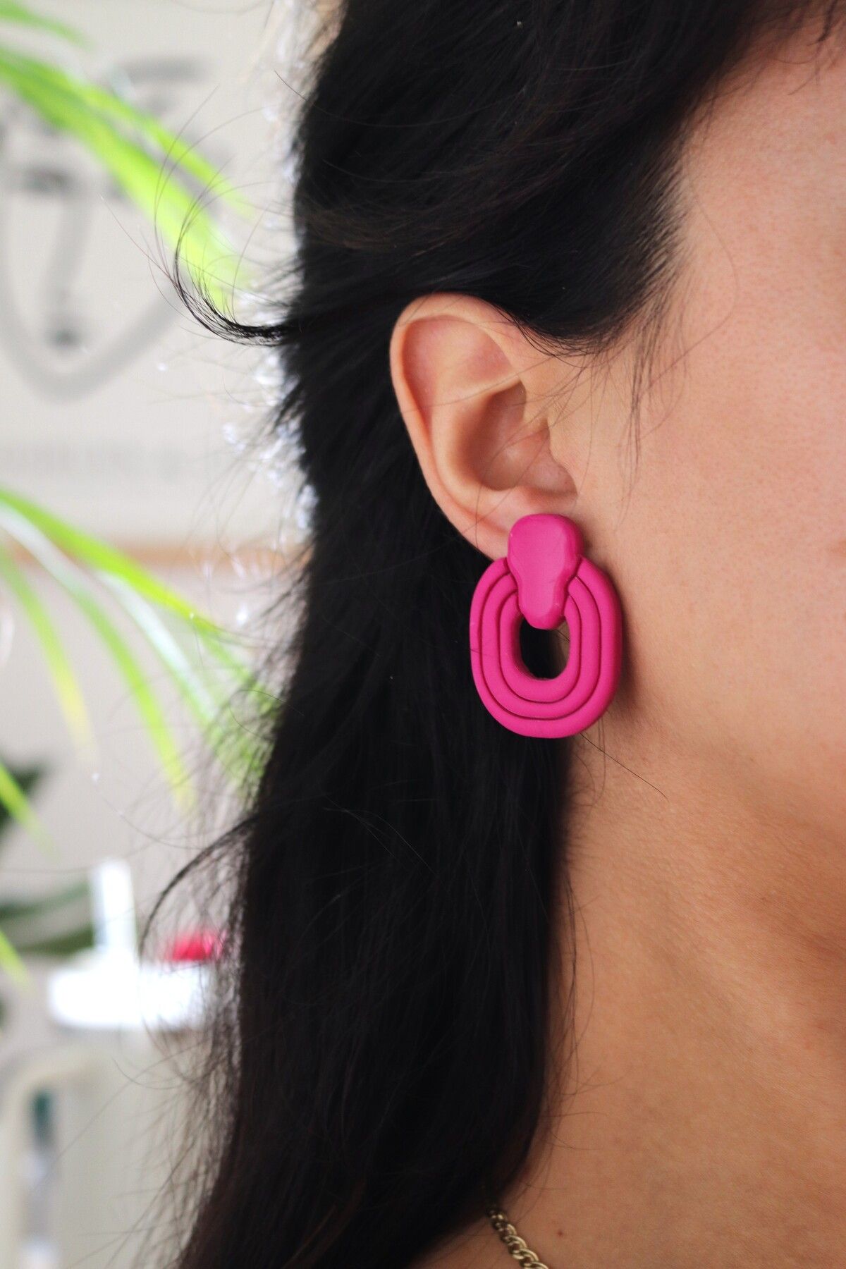 Gizy Store Polimer kil Basic Pembe Küpe, Özel Tasarım Renkli Kadın Küpe, Yaz Aksesuarı, Anti Alerjik