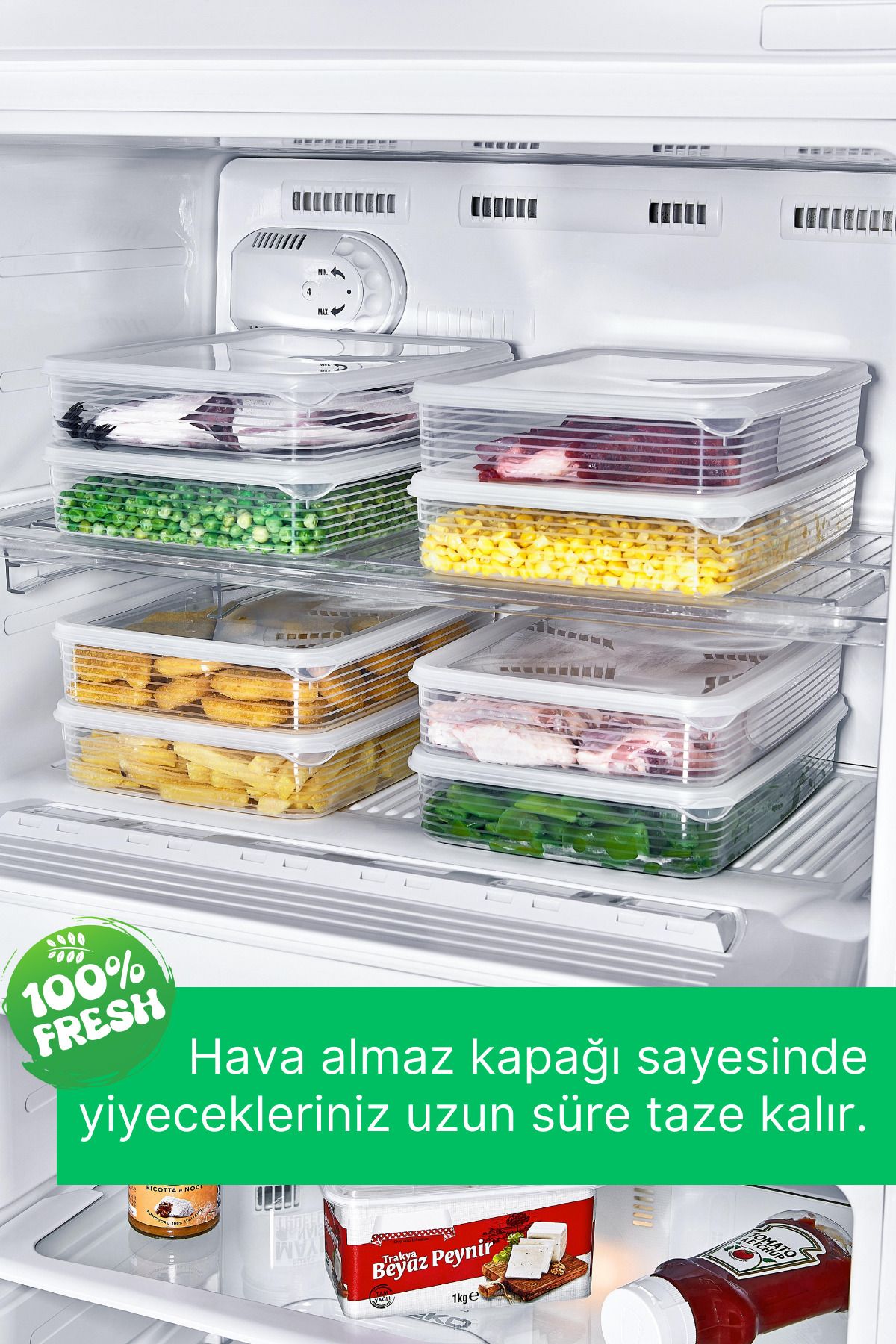 GRİMOR Life-Set of 8 2.3 Lt and 3.5 Lt Leakproof Deep Freezer Freezer Storage Container Set Transparent 4