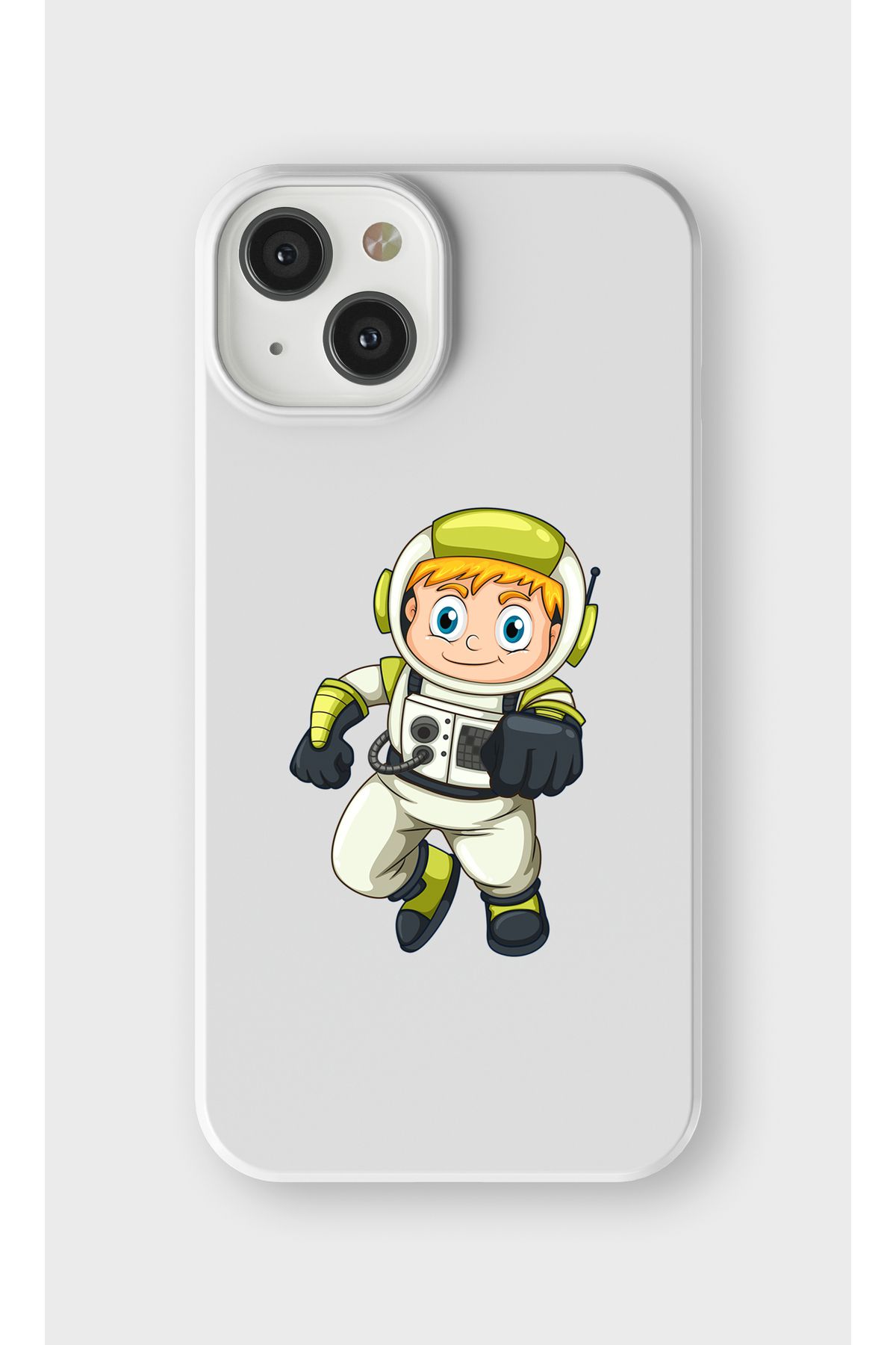 lelia iPhone 15 Uyumlu Astronot Tasarımlı İçi Kadife Lansman Beyaz Silikon Kılıf