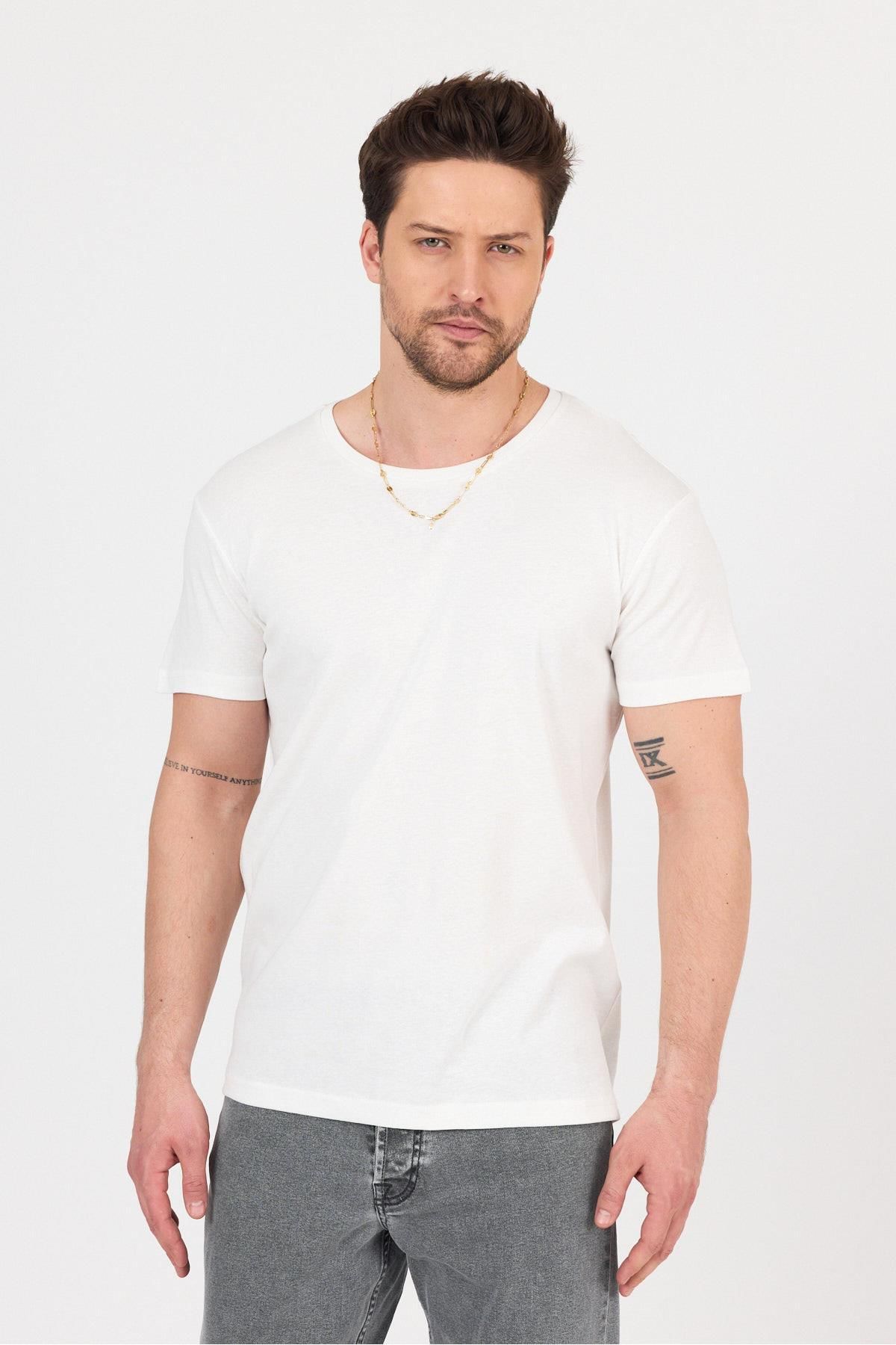 FİHA /7032-UNISEX RİBANA COMPACT PENYE SIFIR YAKA TSHIRT - EKRU