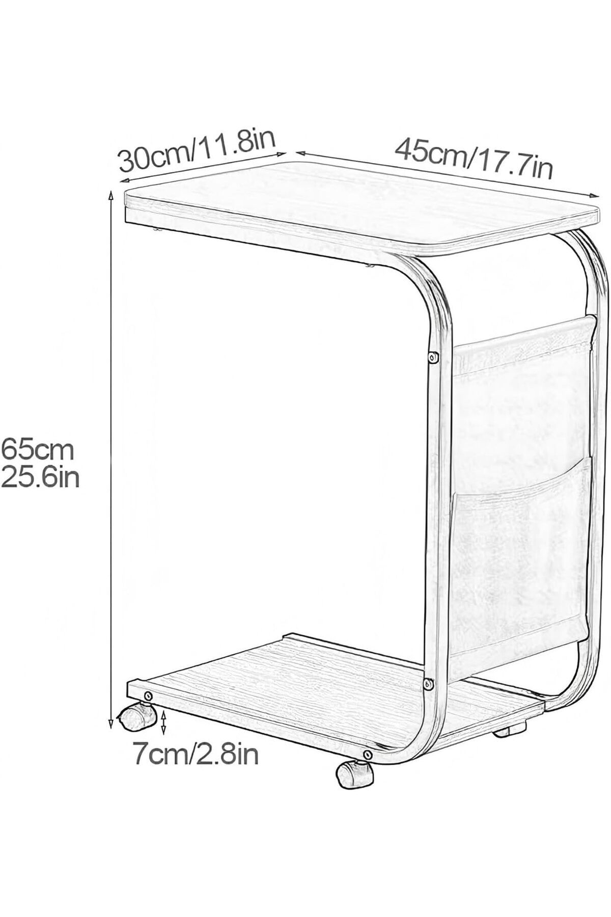 NEXIFY-COOLBABY C-Shaped End Table with Wheels, Movable Side Table with Storage Pocket, 2-Tier Narrow Sofa 5