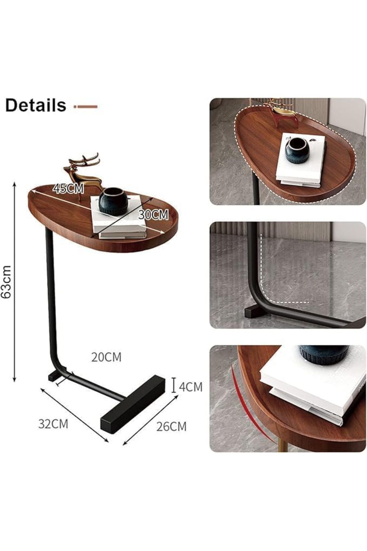 Deep Sleep-C-Shaped End Table, C Table for Couch, with Metal Frame, Industrial, for Bedroom 2