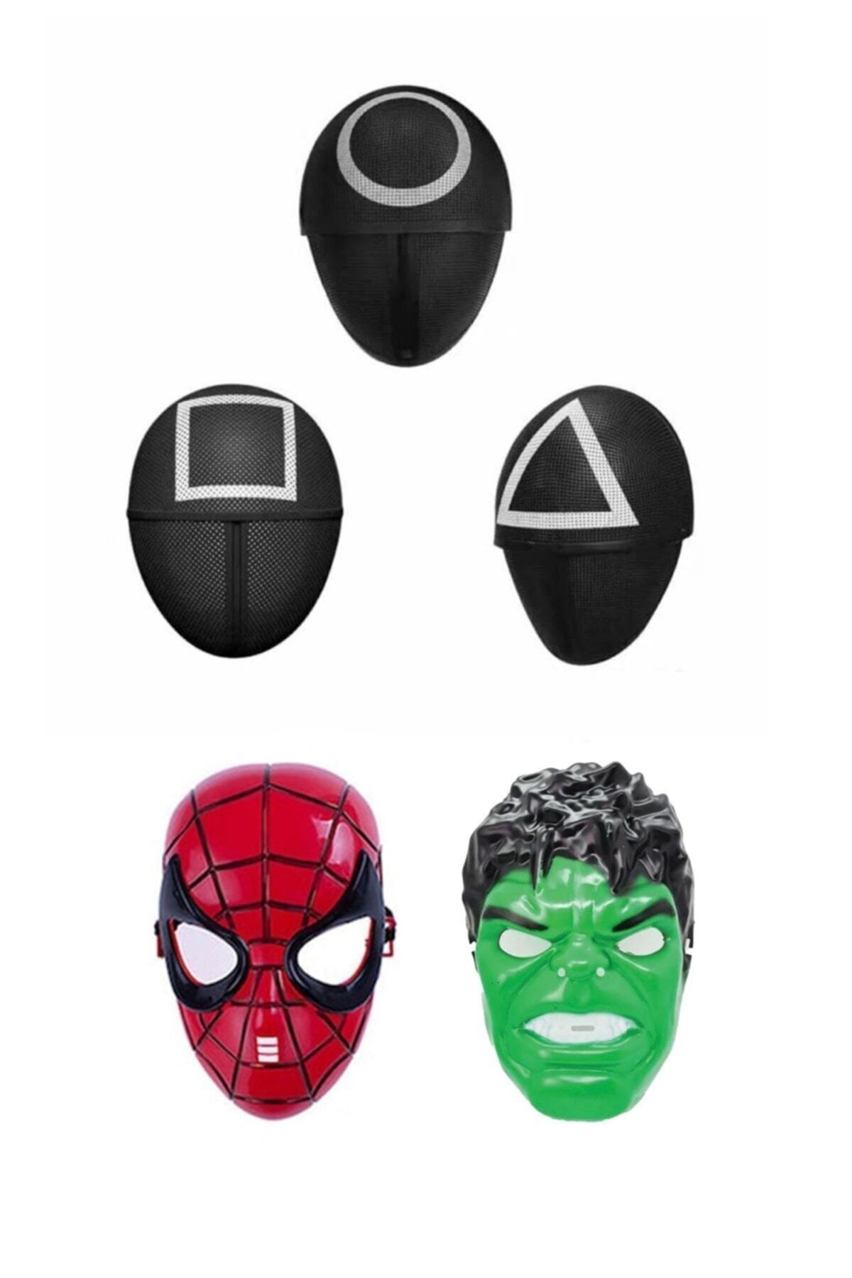 TURKAFONE 3'lü Squid Game Maske Seti Kare Yuvarlak Üçgen Ve Örümçek adam Ve Hulk Maskesi 5'li Set