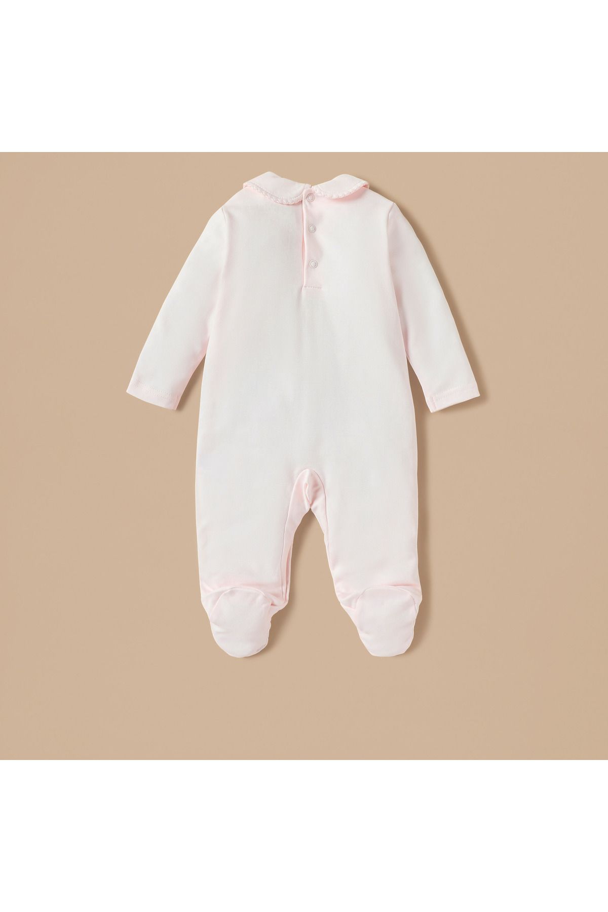 giggles-Embroidered Closed Foot Sleepsuit with Long Sleeves and Snap Button Closure 4