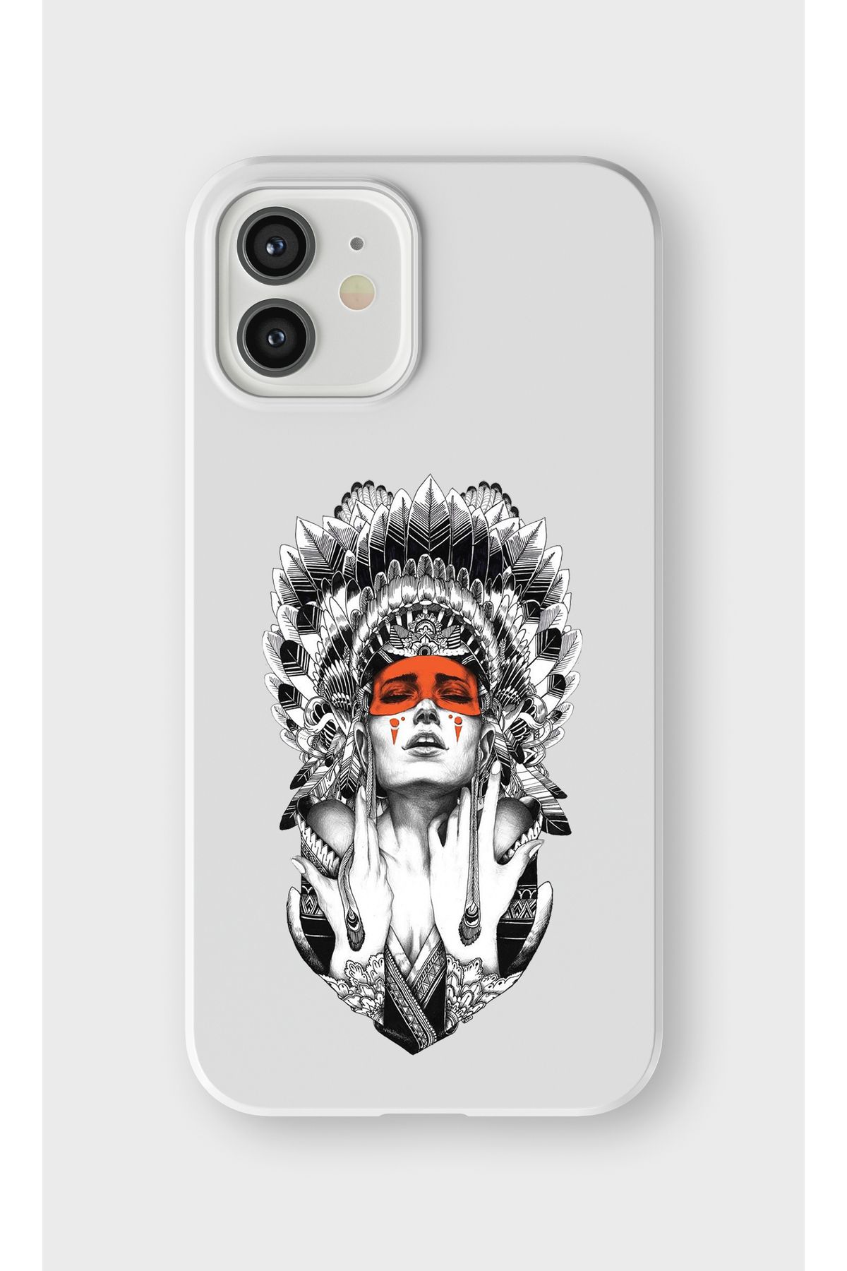 lelia iPhone 12 Uyumlu Kızıl Derili Tasarımlı İçi Kadife Lansman Beyaz Silikon Kılıf