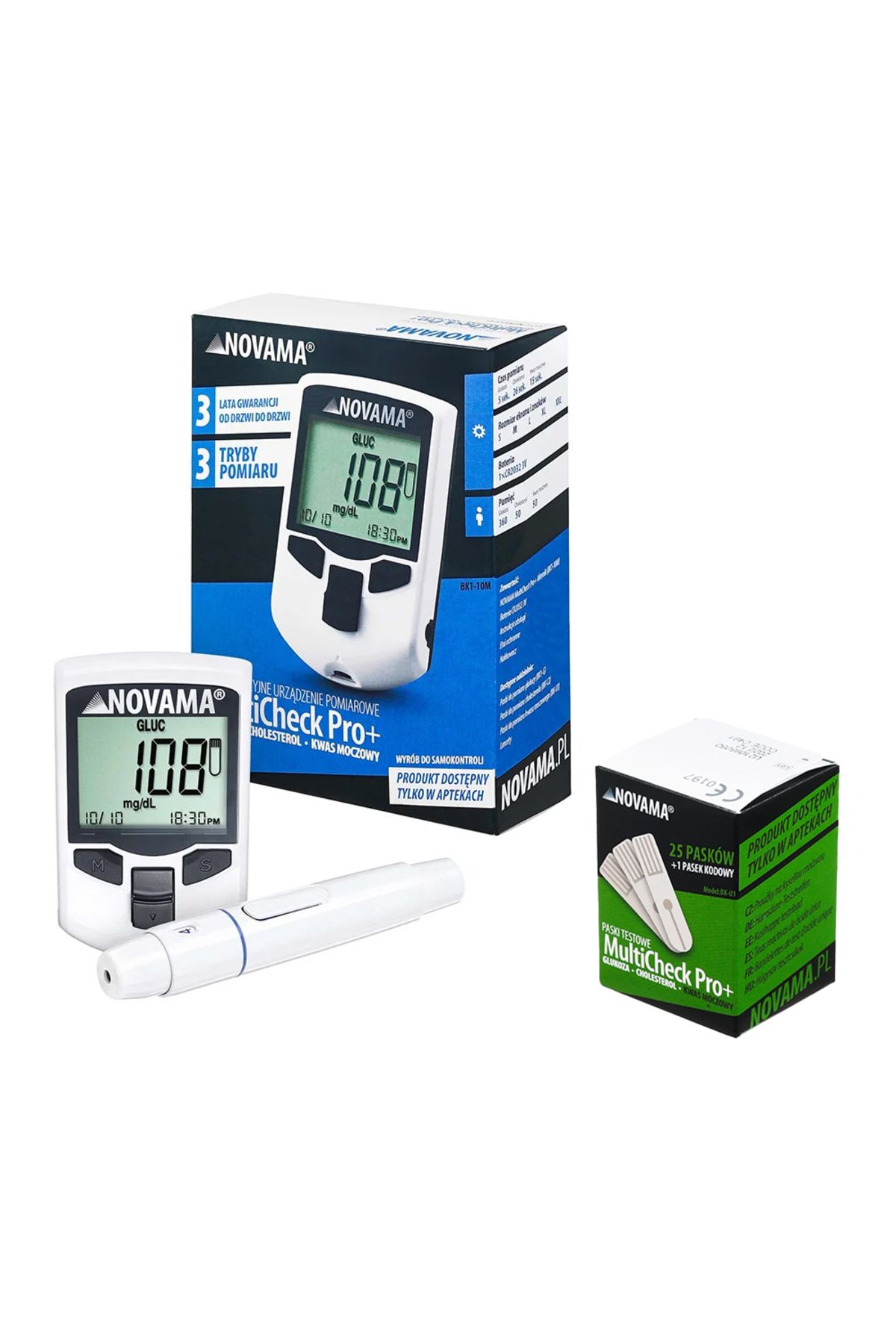 Novama-3-in-1 Novama MultiCheck Pro + device and uric acid tests, 25 tests/box 1