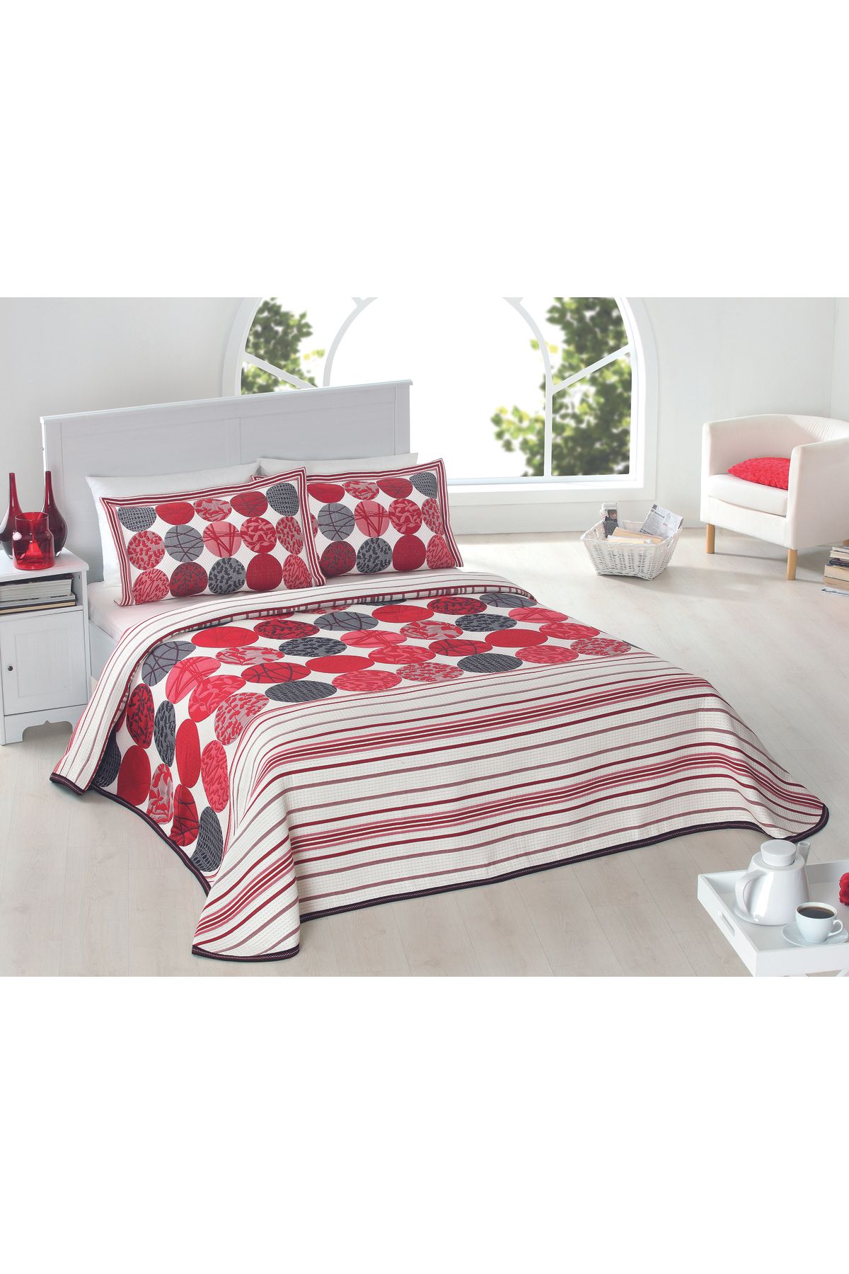NEEA HOME Belinda 3 Parça Yatak Örtüsü Seti | 260X260 Çift Kişilik | Jakarlı Dokuma | %60 Pamuk %40 Polyester