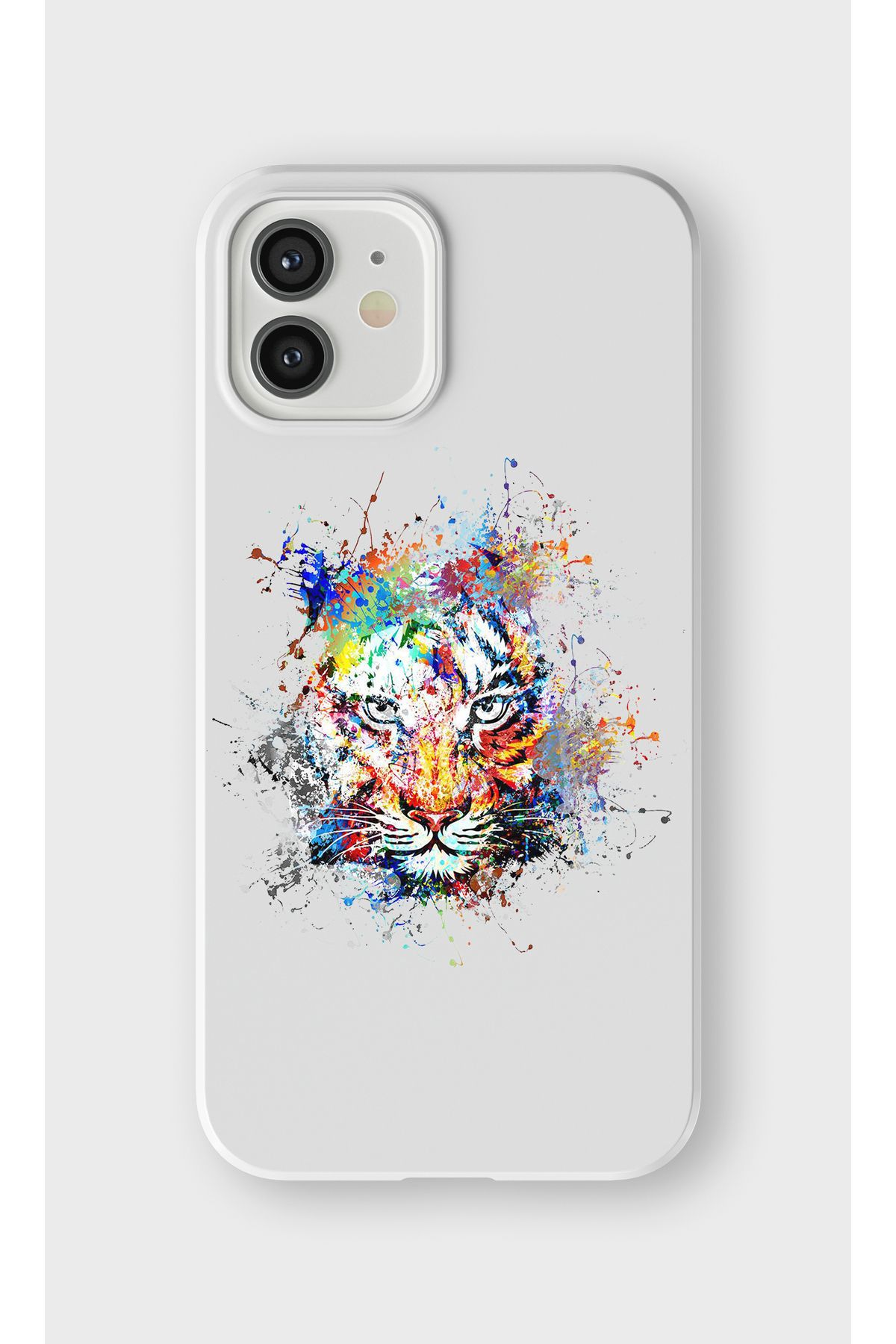 lelia iPhone 12 Uyumlu Renkli Kaplan Tasarımlı İçi Kadife Lansman Beyaz Silikon Kılıf